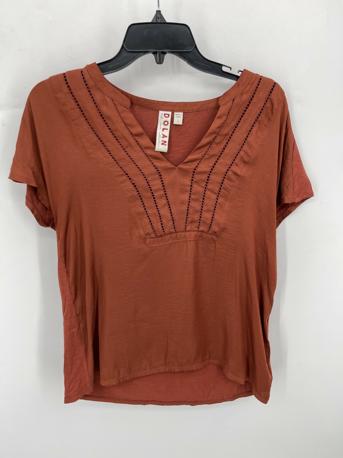Dolan Anthropologie Top Womens Small Rust Brown Short Sleeve Crochet Cutout Boho