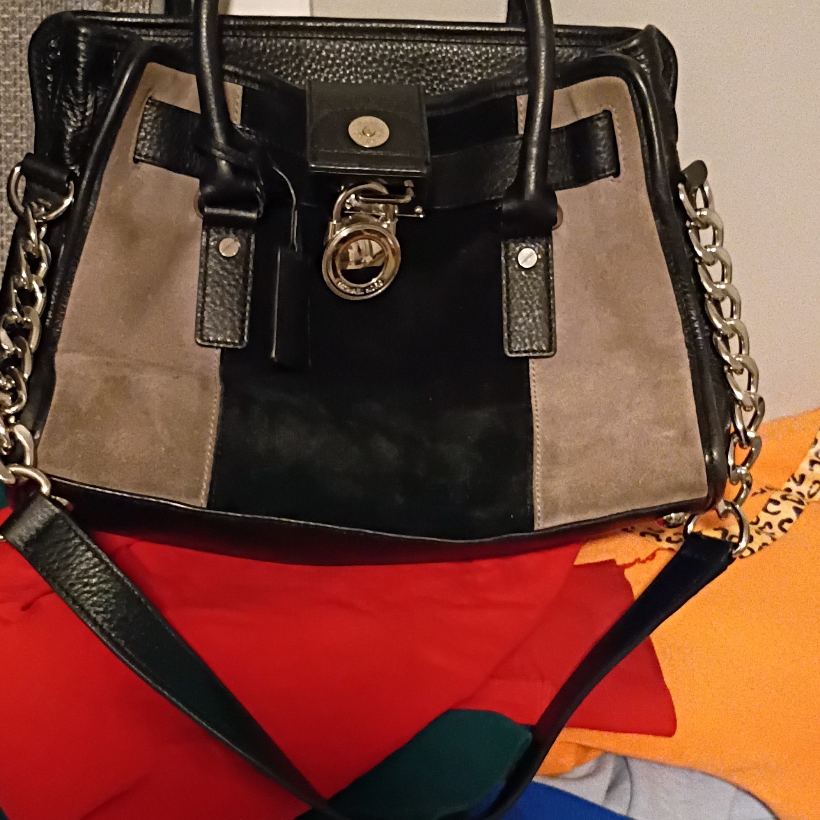 MICHAEL Michael Kors Medium Colorblock Satchel Black/Brown Detachable Strap