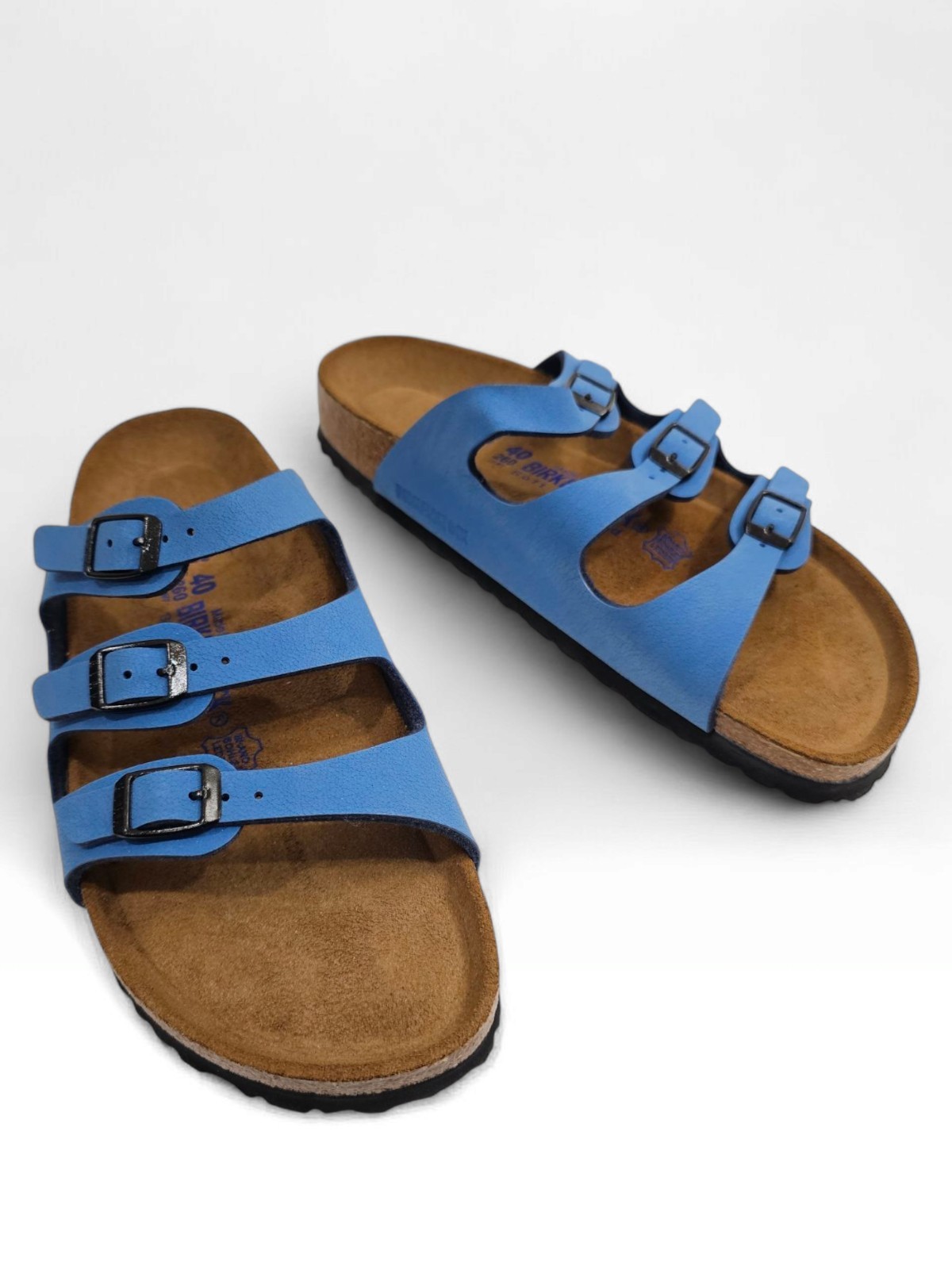 BIRKENSTOCK Florida Unisex Blue Leather 3 Straps Sandals 40/Women 9-9.5M