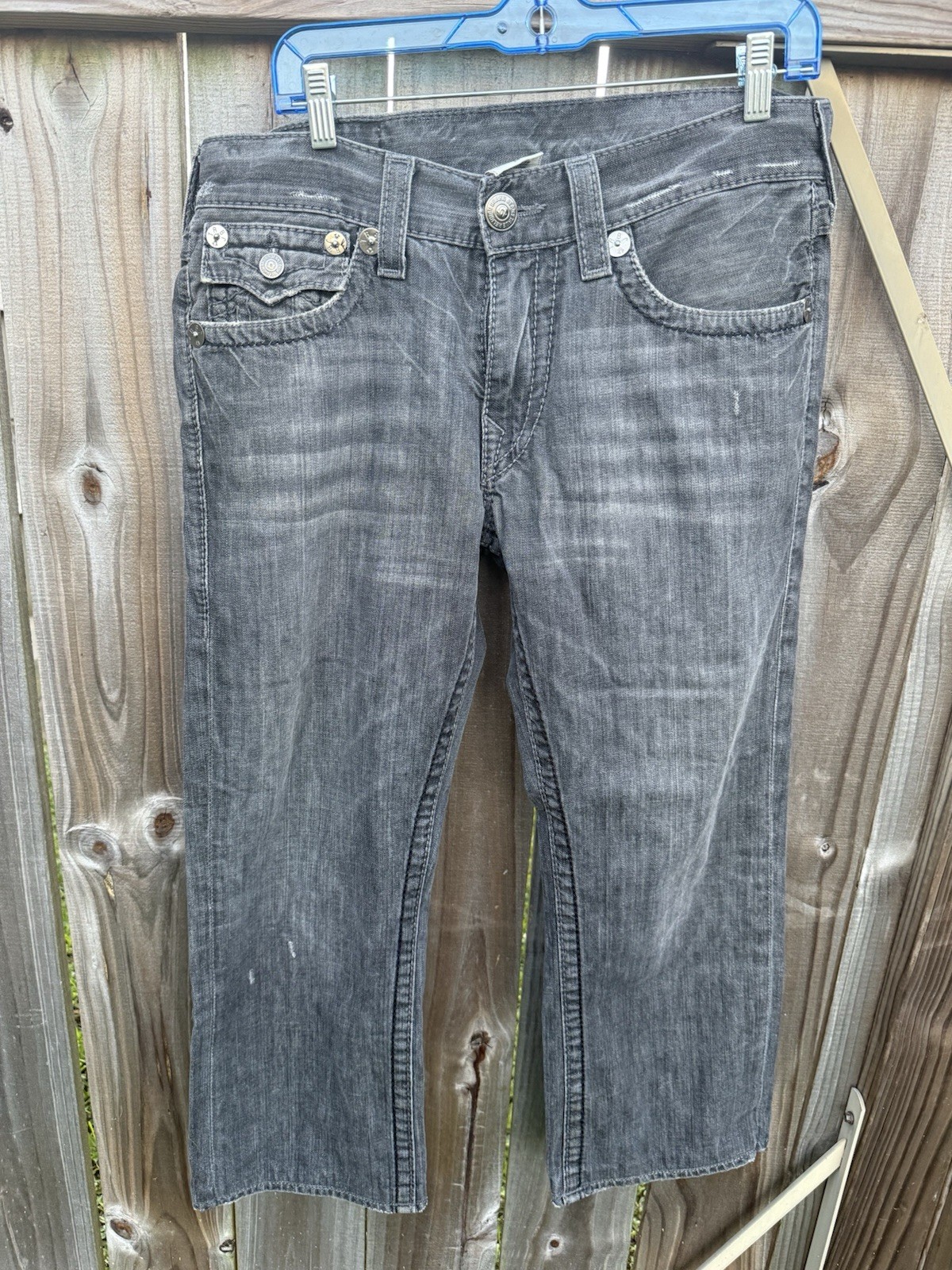 True Religion Men’s Gray Dark Wash Straight Fit Denim Jeans Mid Rise Made USA