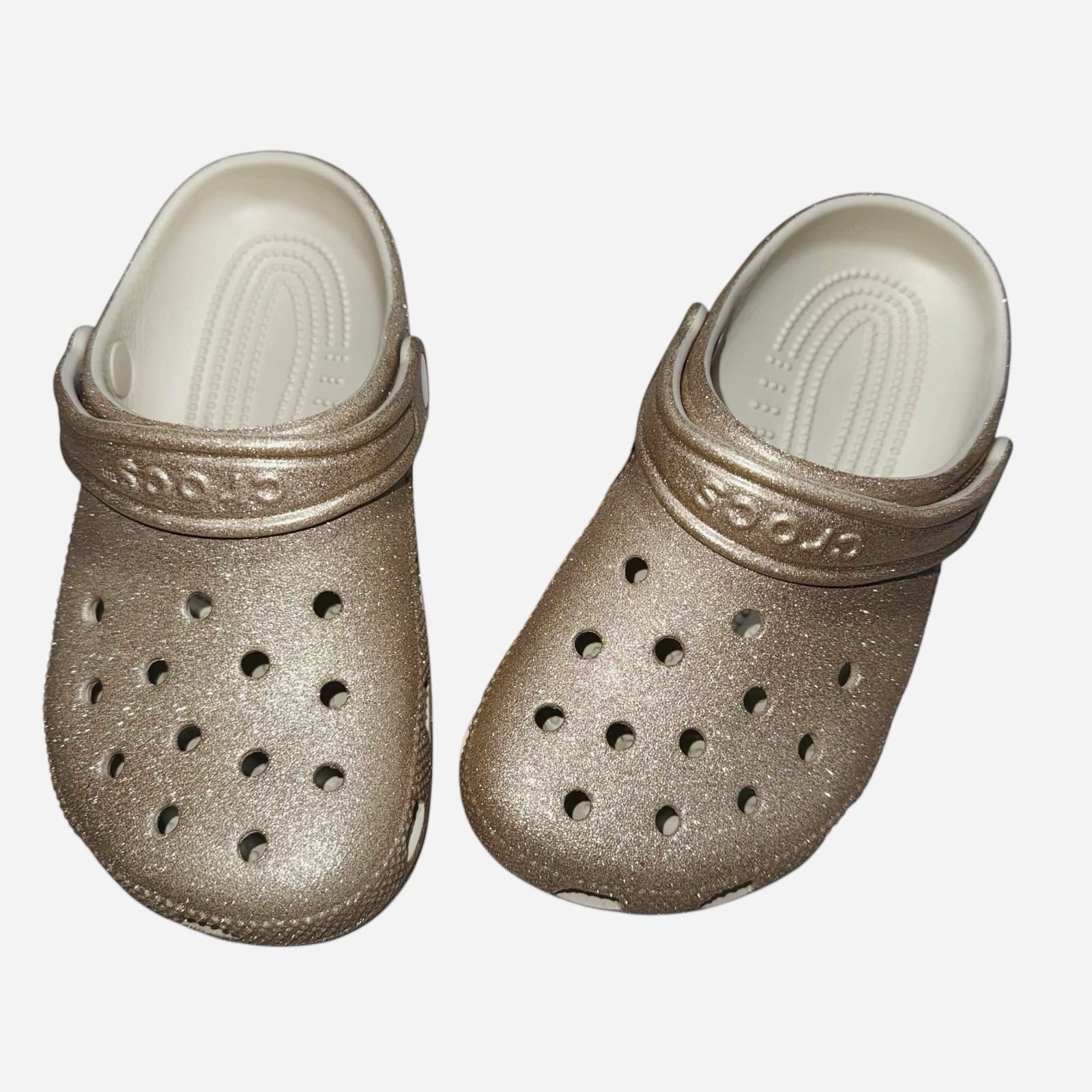 Women’s Crocs Champagne Classic Glitter Clogs Comfortable and Lightweight W/4 M2