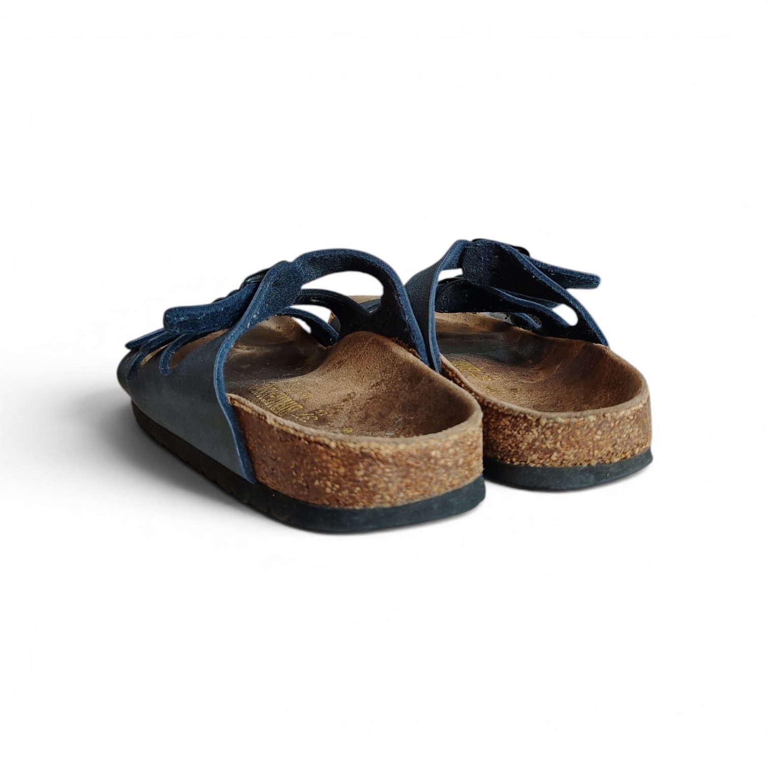 Birkenstock Men’s Blue Leather 3-Buckle Slide Sandals Cork Insole US 6