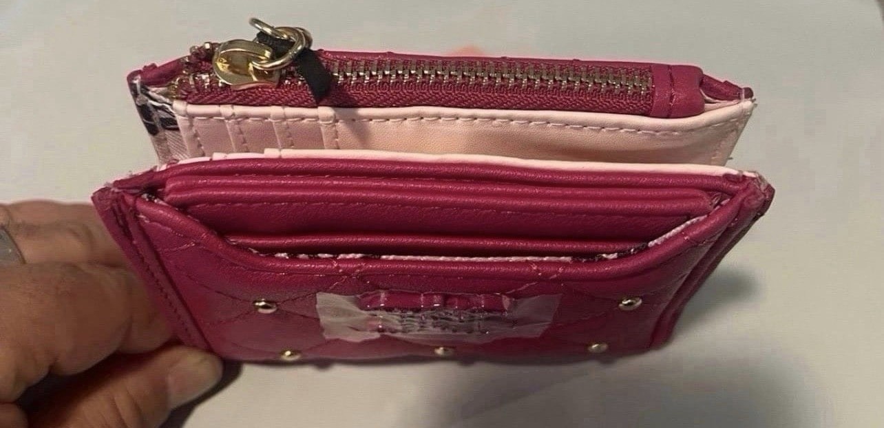 Juicy Couture Pink Quilted Studded Logo Folding Wallet, Credit Card