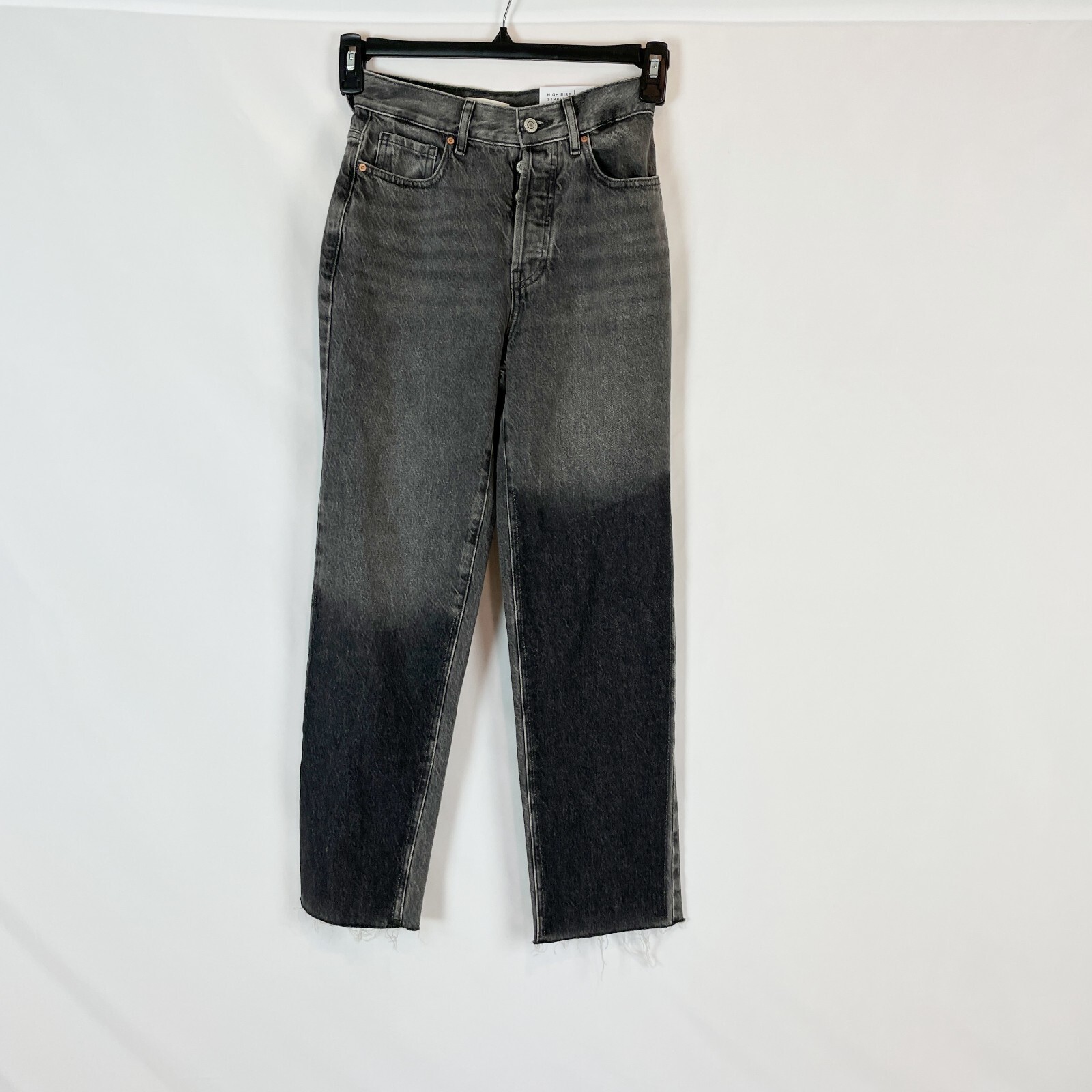 NEW PacSun Jeans Womens 23 Two Toned Black Denim High Rise Straight Raw Hem