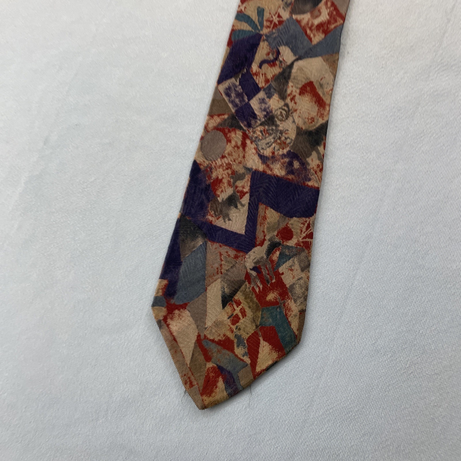 Rubinacci Silk Neck Tie MCM Mod Abstract Art Splat Brown Red Blue vtg 4×59 Wear
