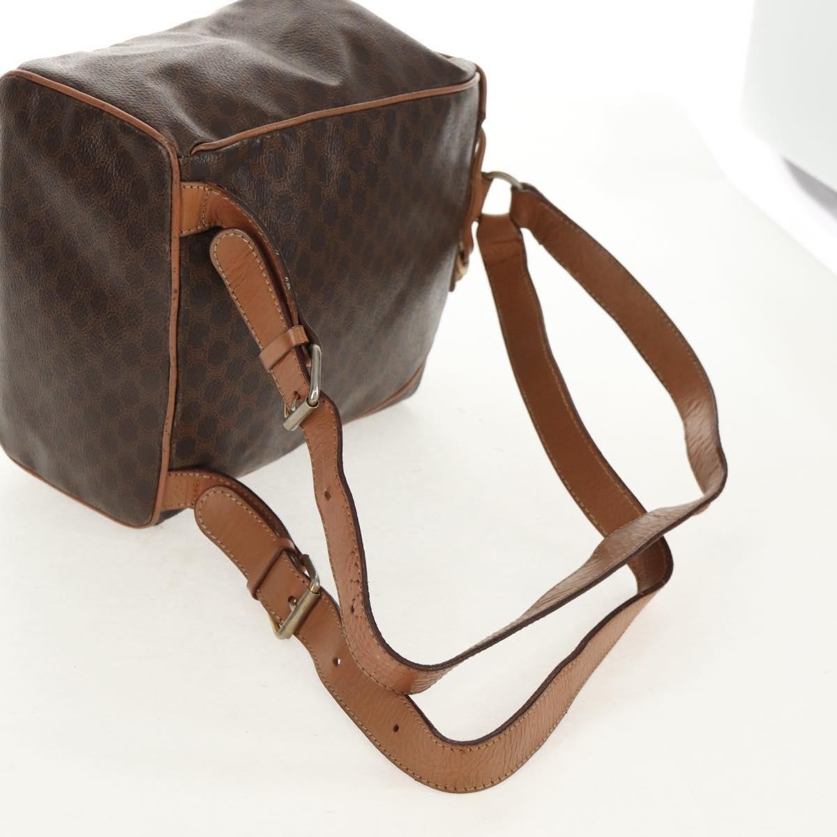 CELINE Macadam Canvas Backpack PVC Leather Brown Gold Auth bs31713