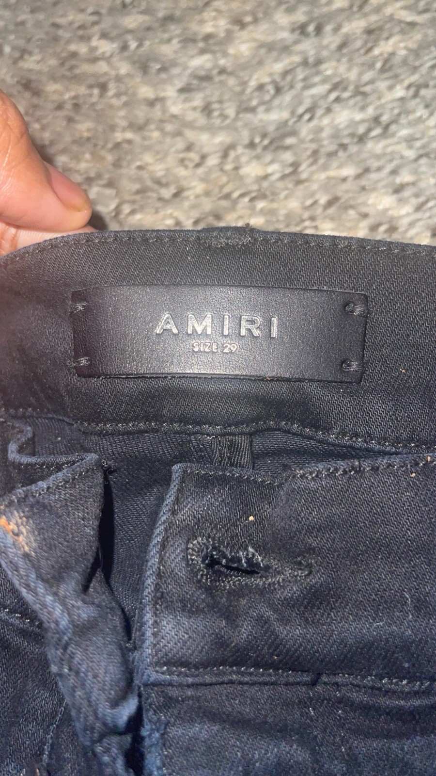 AMIRI Men’s Black Distressed THRASHER Skinny Denim Jeans Dark Wash Logo 5-Pocket