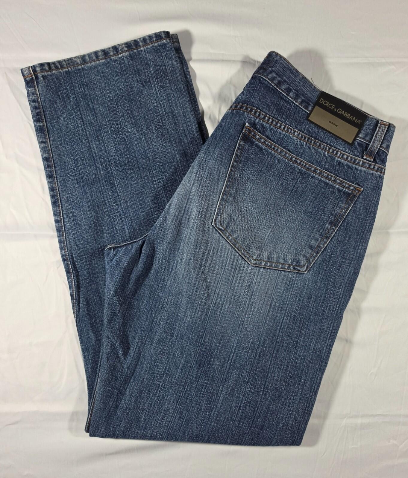 Vintage Dolce & Gabbana Mens Size W36 L32 Blue Straight Leg Designer Denim Jeans