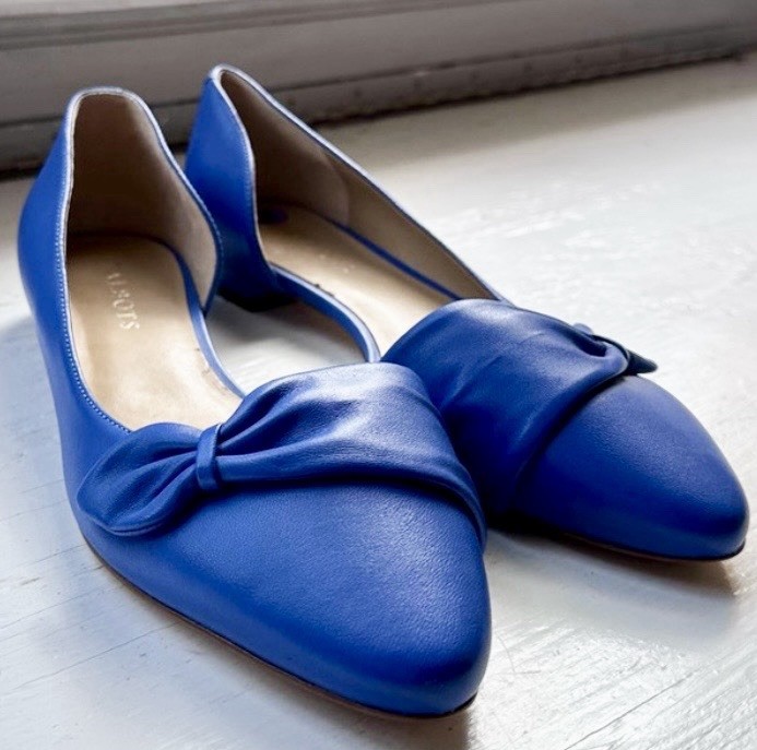 Talbots Nappa Leather Edison Pleated d’Orsay Flats—US 8 Blue Pointed Bow Slip-On