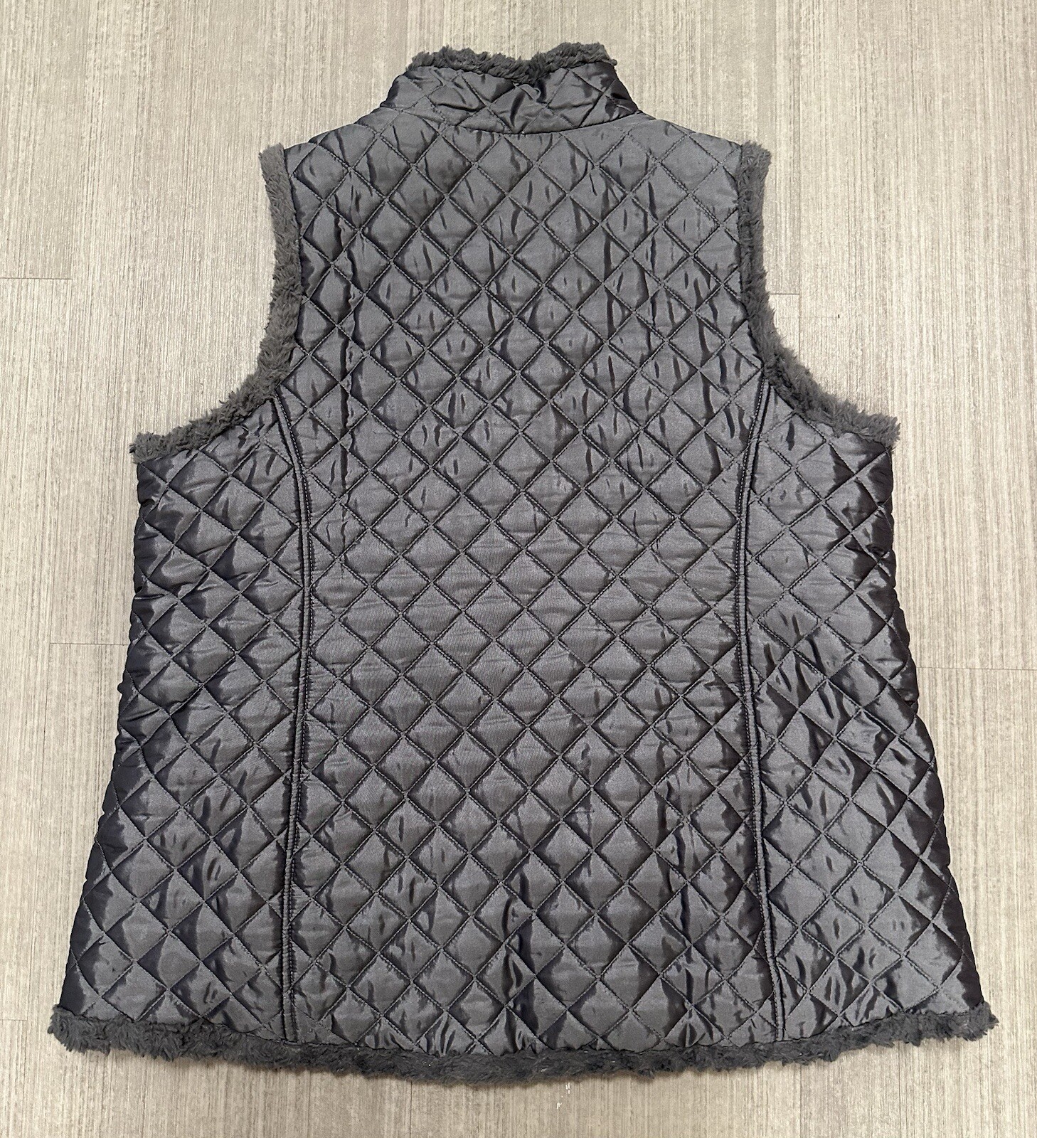 Denim & Co.REVERSIBLE TEXURED FAUX FUR & QUILTED VEST S Zip Front Sz XL
