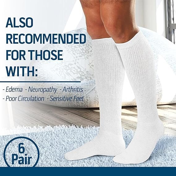 2 Pairs Men’s Diabetic Over the Calf Socks Knee High Compression Cotton Socks