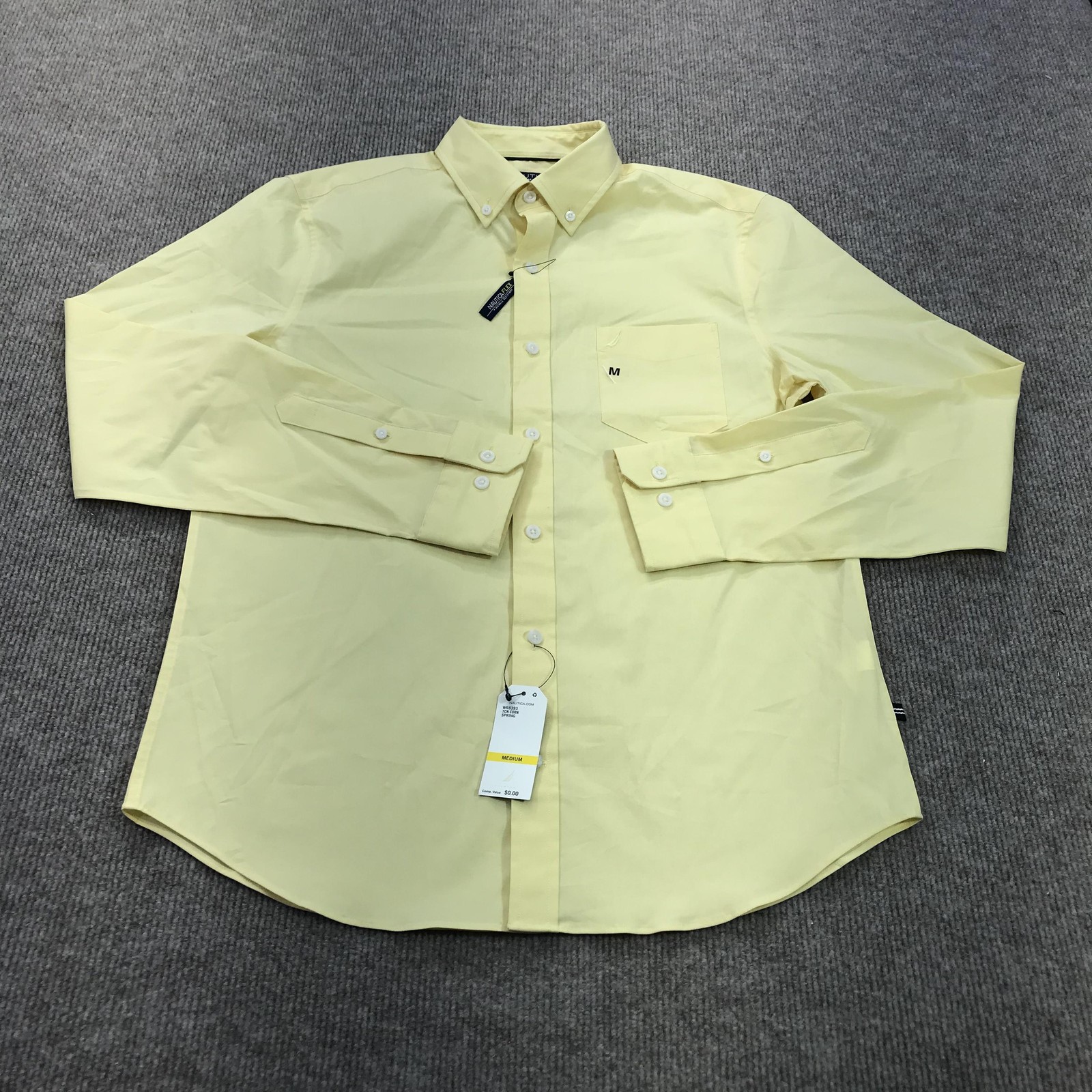 Nautica Dress Shirt Mens Medium Yellow Slim Fit Stretch Wrinkle Resistant