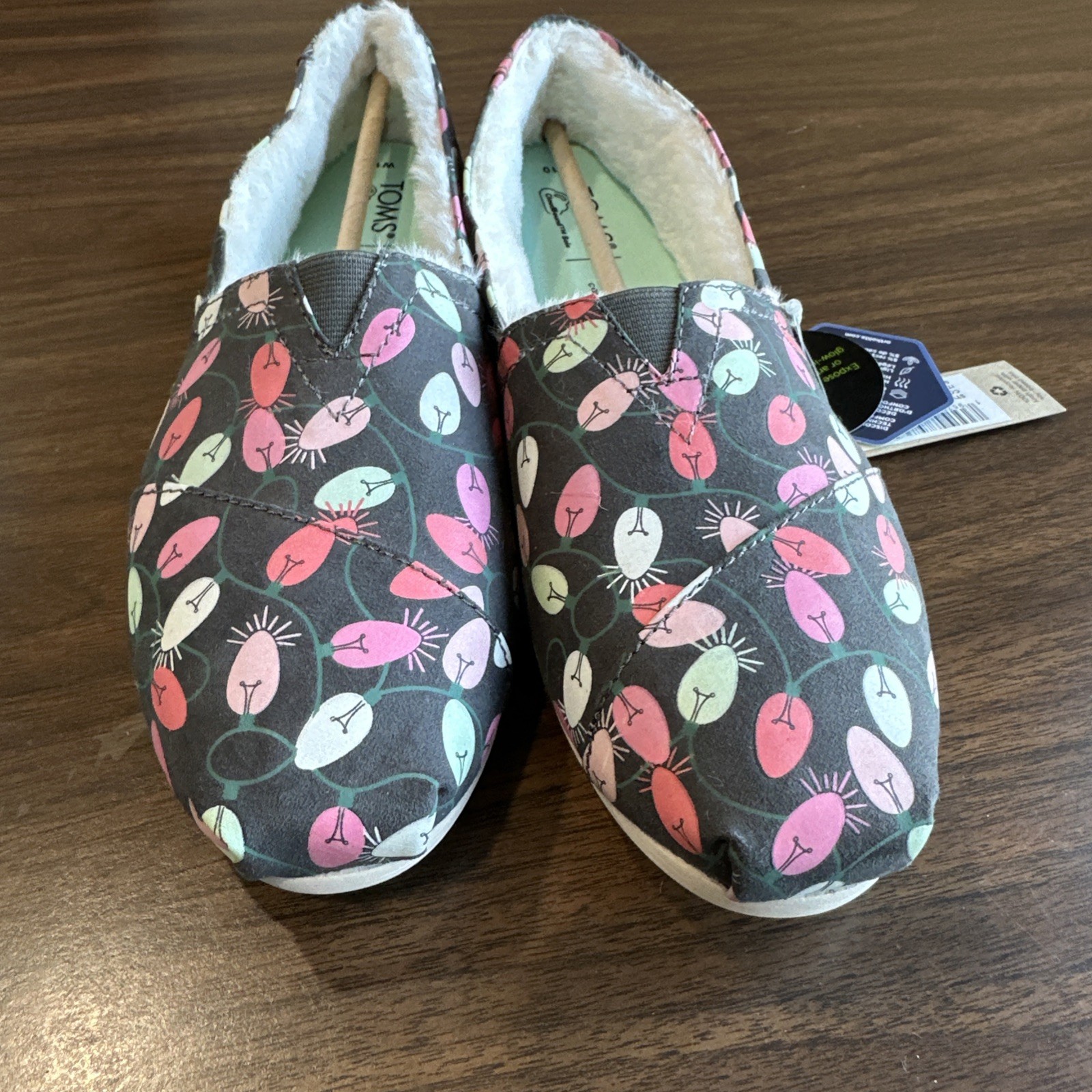 NWT TOMS Alpargata Slip-on Forged Iron Tree Glow In Dark/Faux Fur, US 10/UK 8