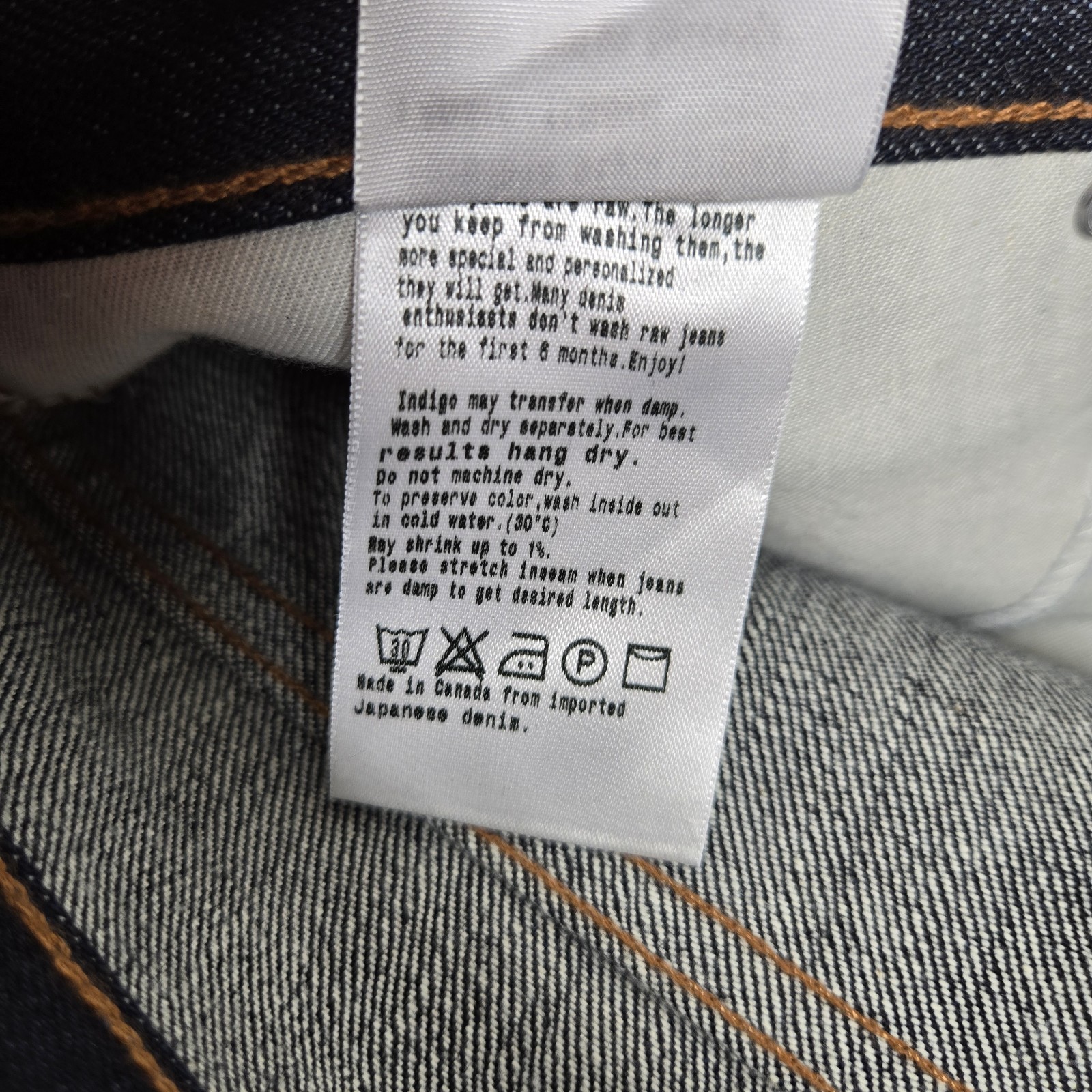 Naked & Famous Slim Guy Deep Indigo Selvedge Jeans 31×30 NWOT Hemmed