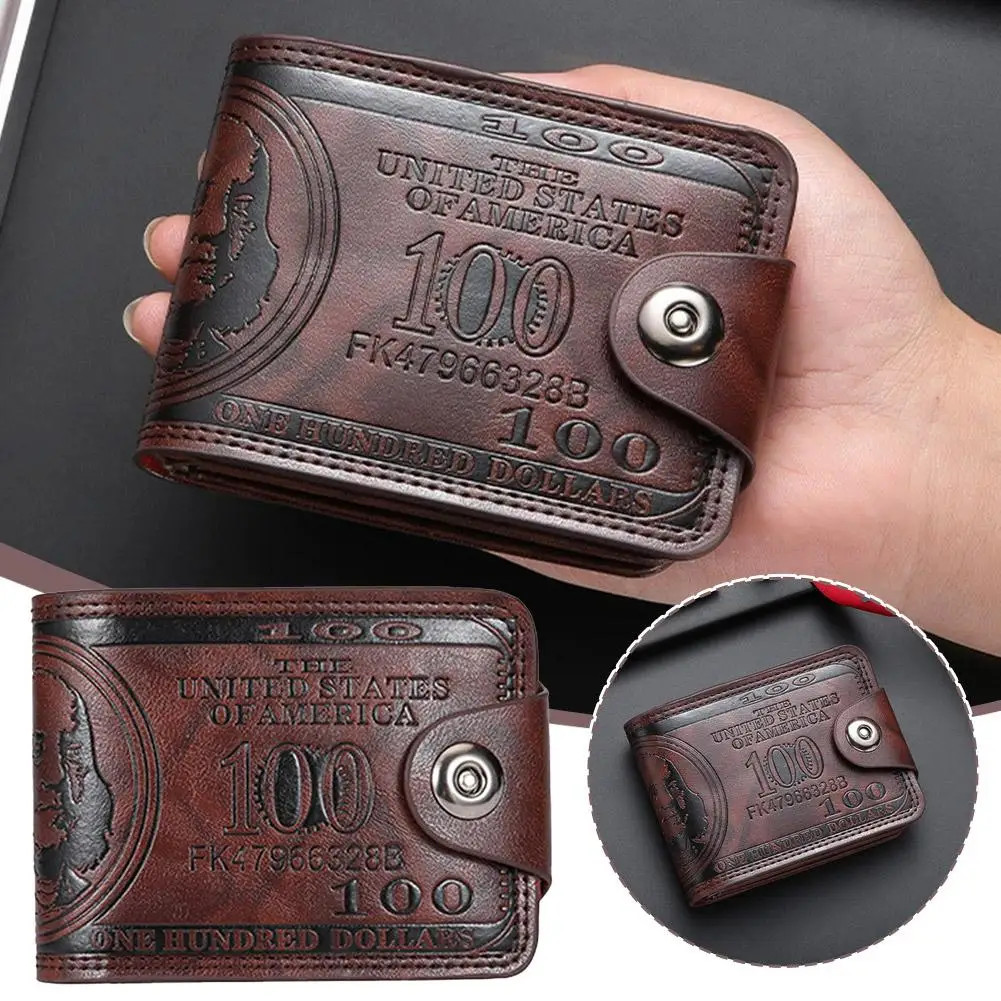 Men’s Wallets with 100 US Dollar Pattern Hasp Male Leather Wallet with Zipper