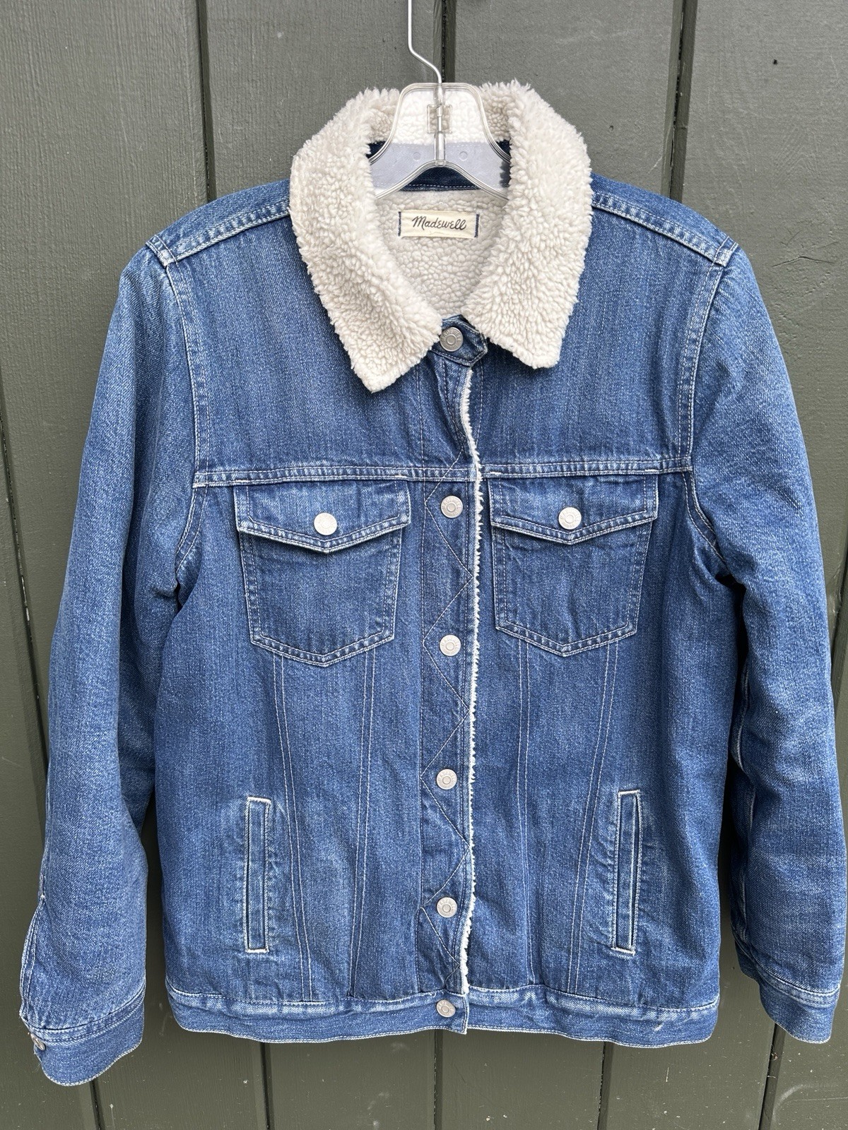 Madewell Sherpa Lined Denim Trucker Jacket Blue Womens Medium