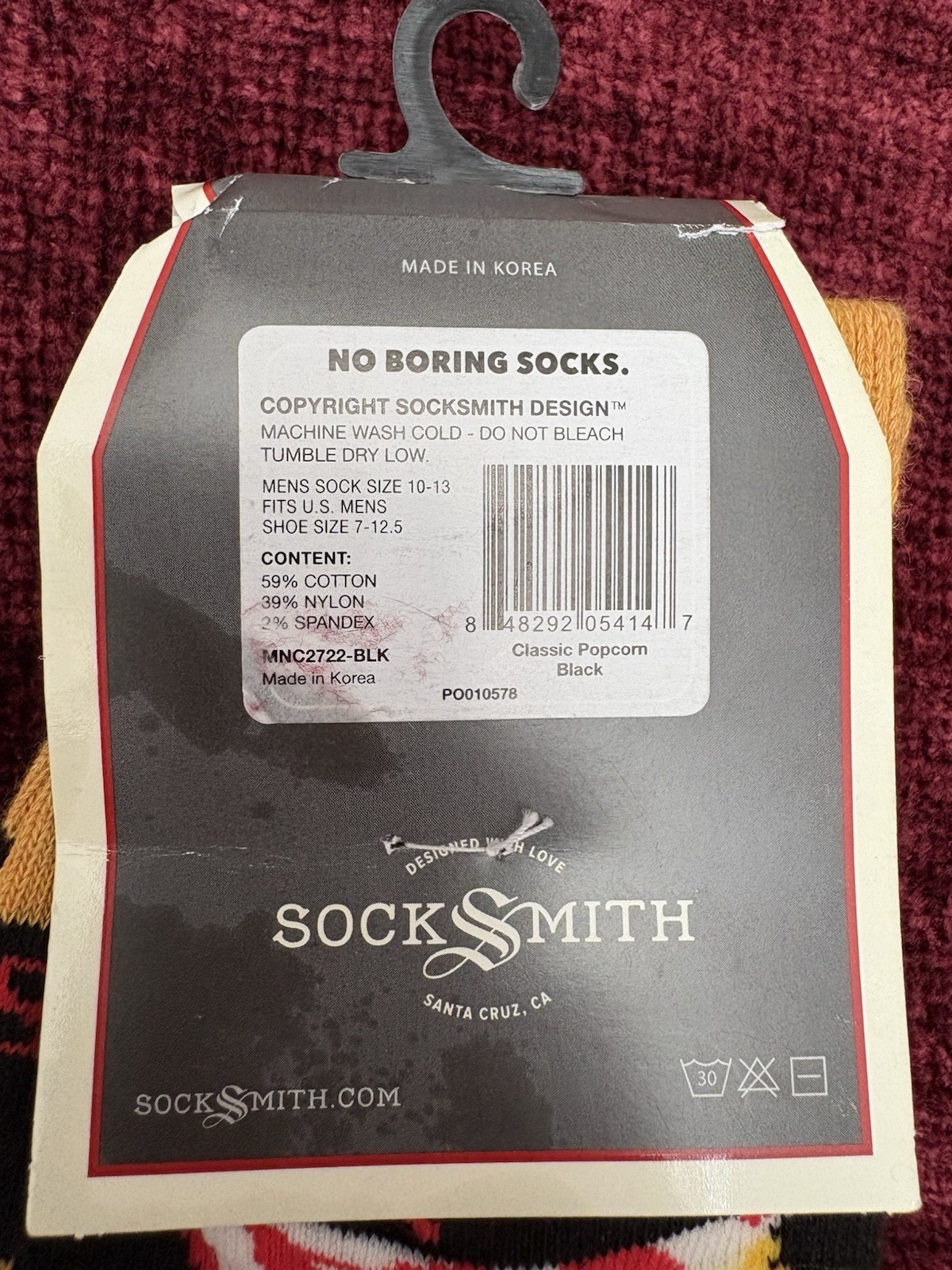 NWT 2 Pair Socksmith Popcorn Graphic Crew Socks Men’s Sock Size 10-13 OSFM