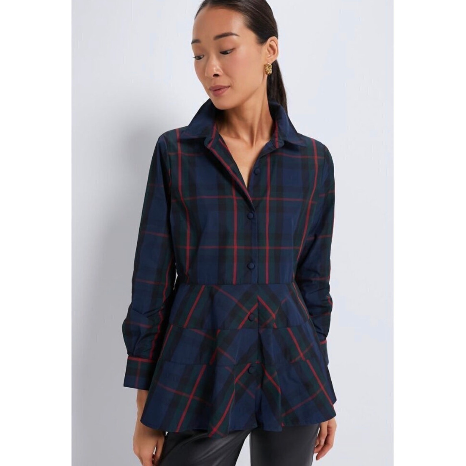 Tuckernuck Pomander Place Ashlen Fraser Plaid Button Blouse Medium Blue