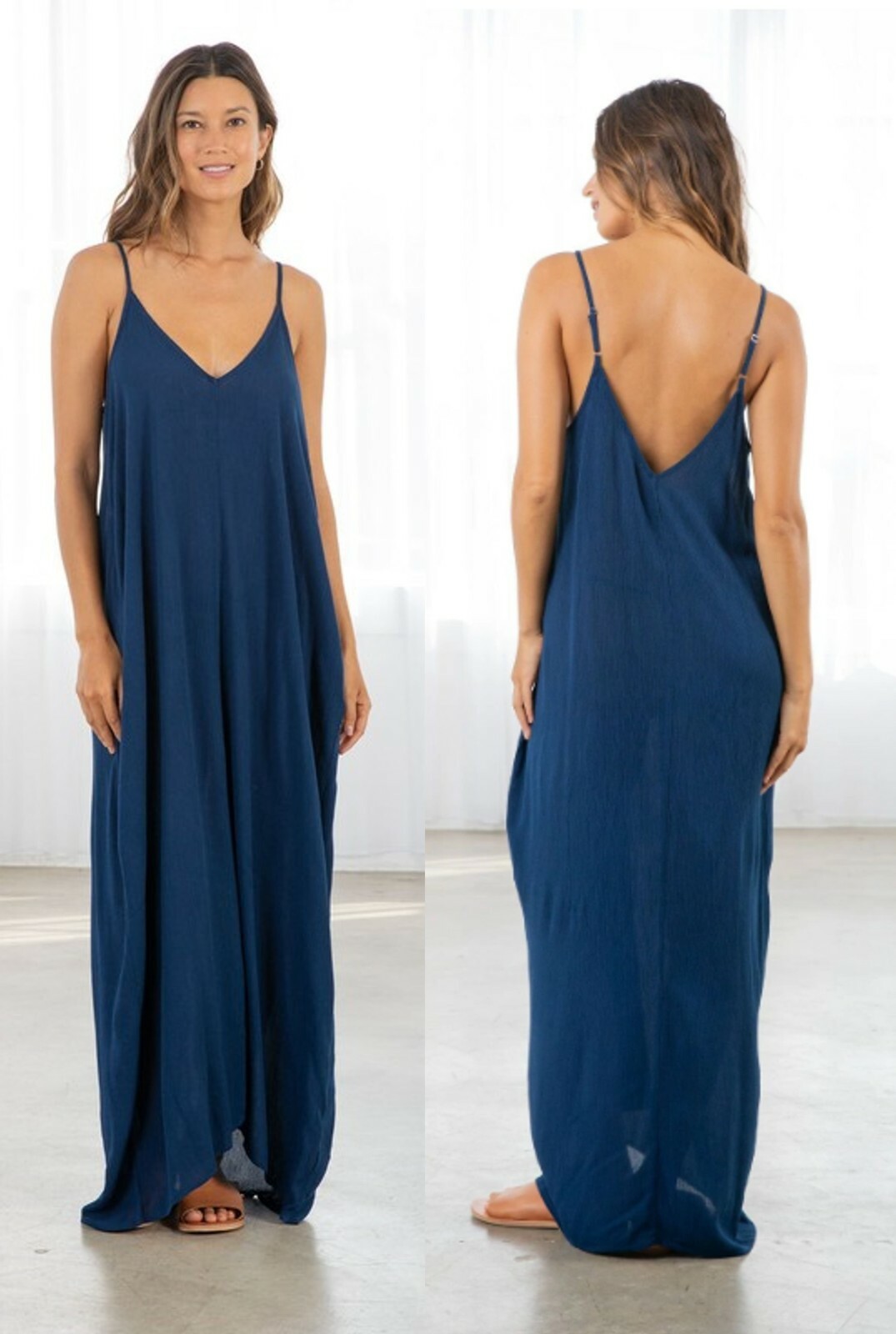 LOVE STITCH Pacific Blue Gauzy Mila Cocoon Maxi Dress w/ Pockets Slouchy S/M M/L