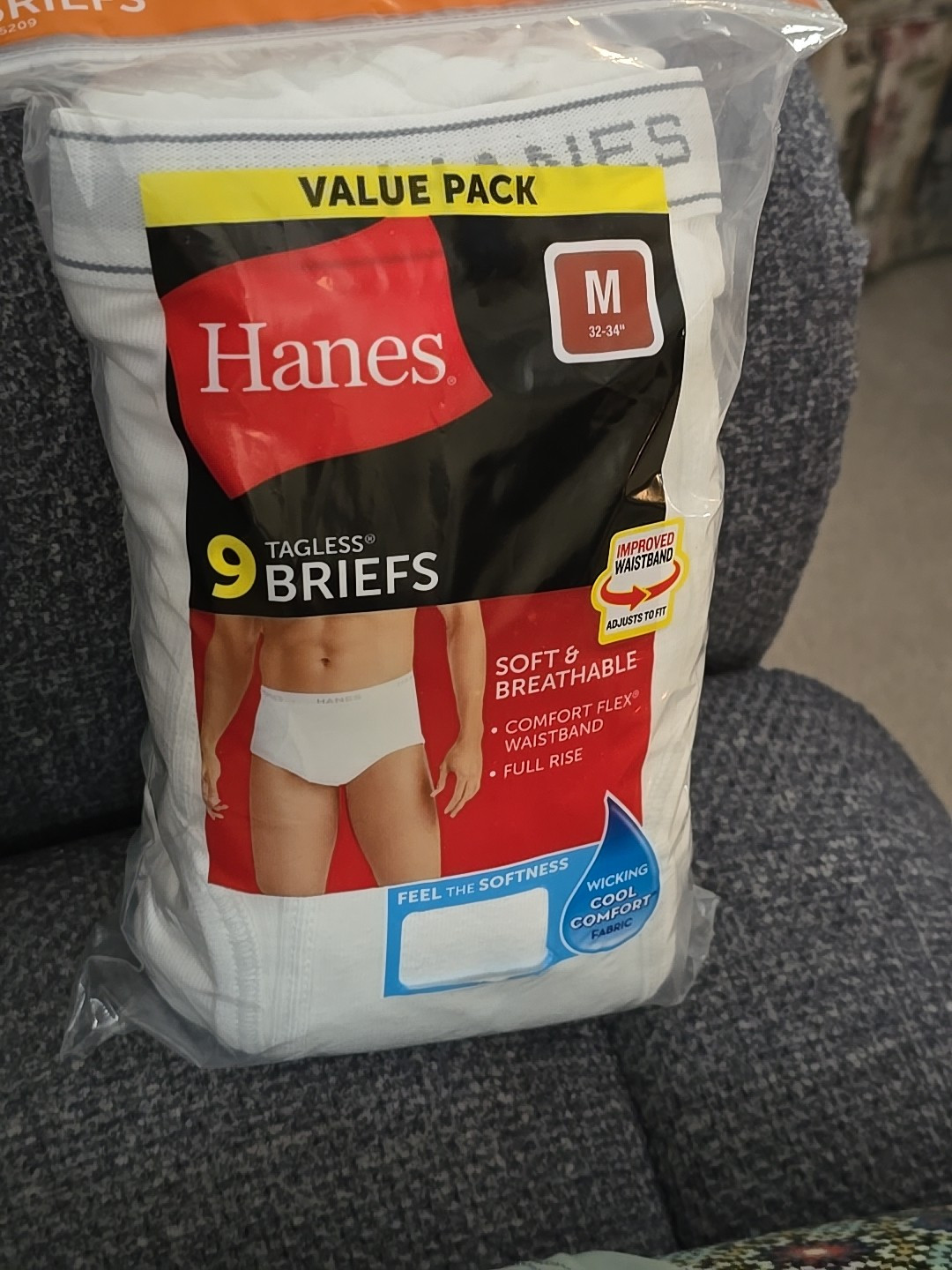 Hanes 9 Tagless Briefs Full Rise Elastic Waistband Medium 32″-34″ Soft.