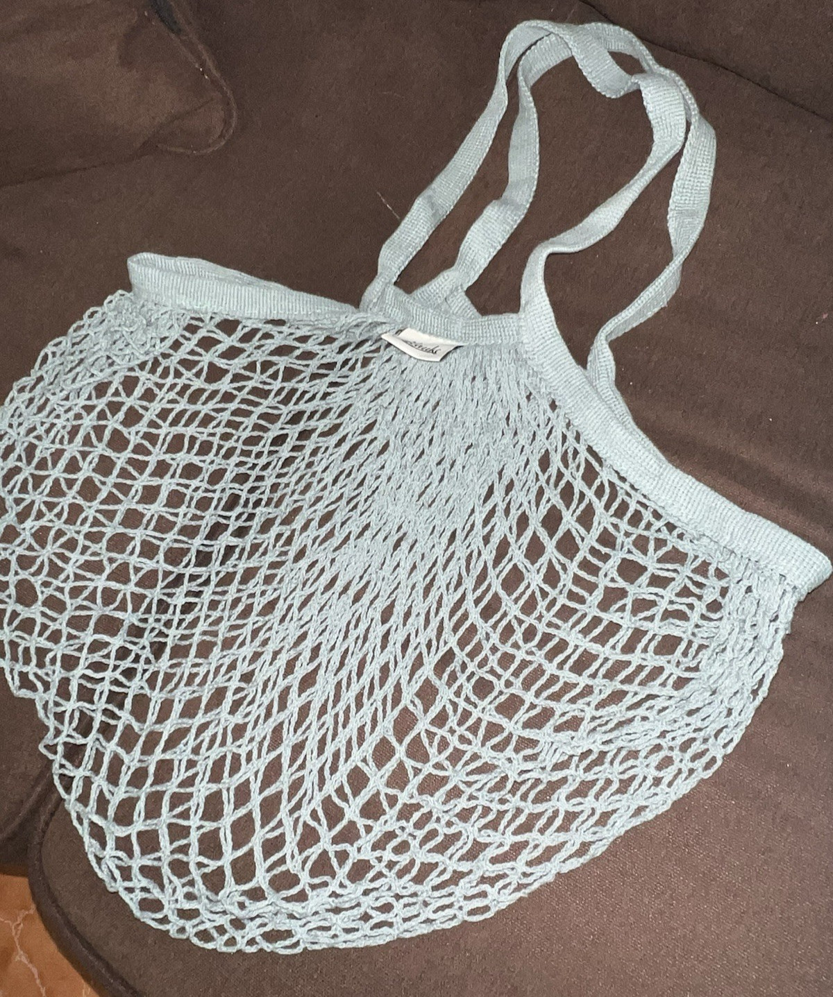 Ilauke Reusable Cotton Knit Mesh Net Tote Bag in Teal color, Lightweight beach.