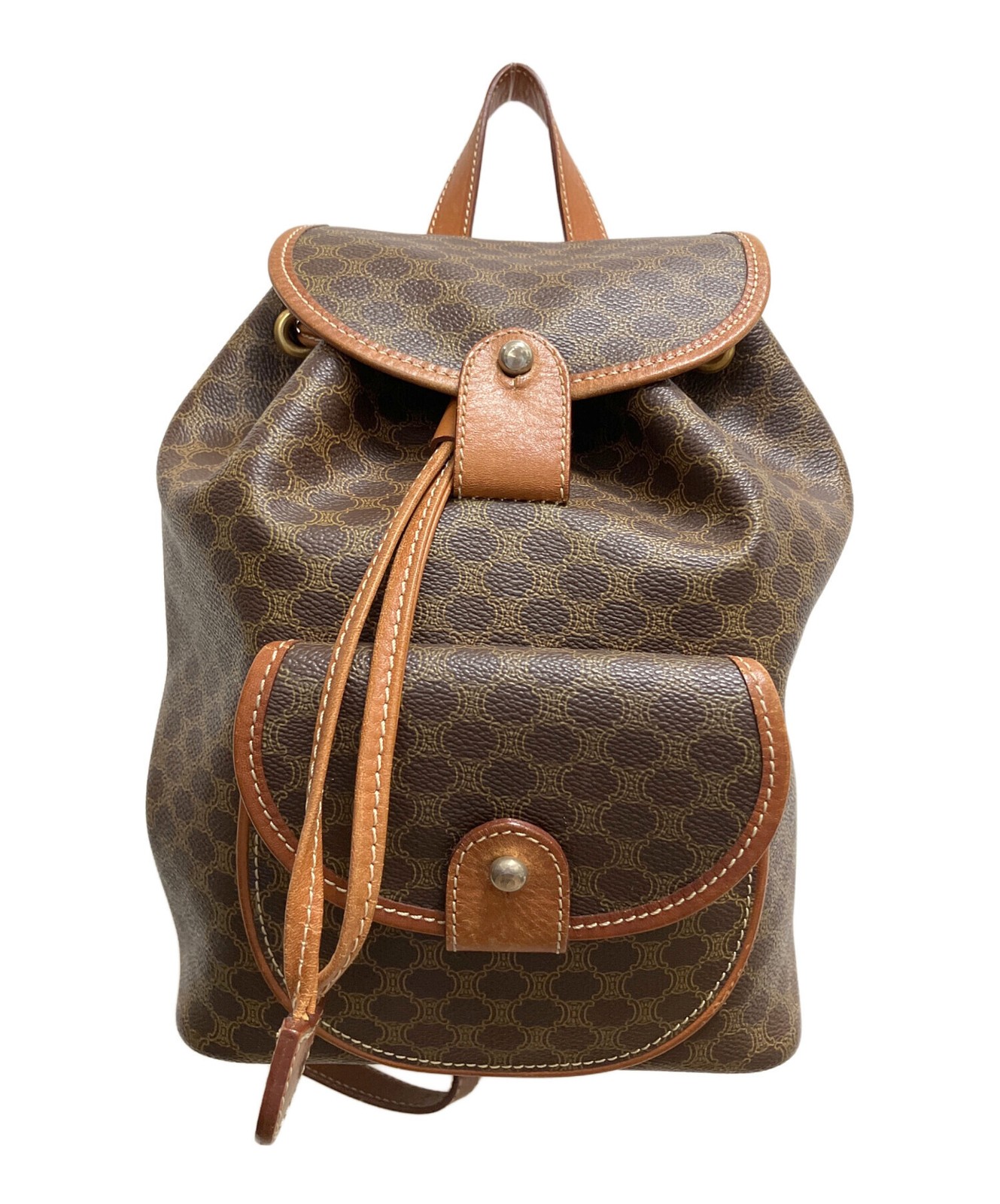 Celine Macadam Brown Backpack Womens Medium Leather PVC Gold Italy E06