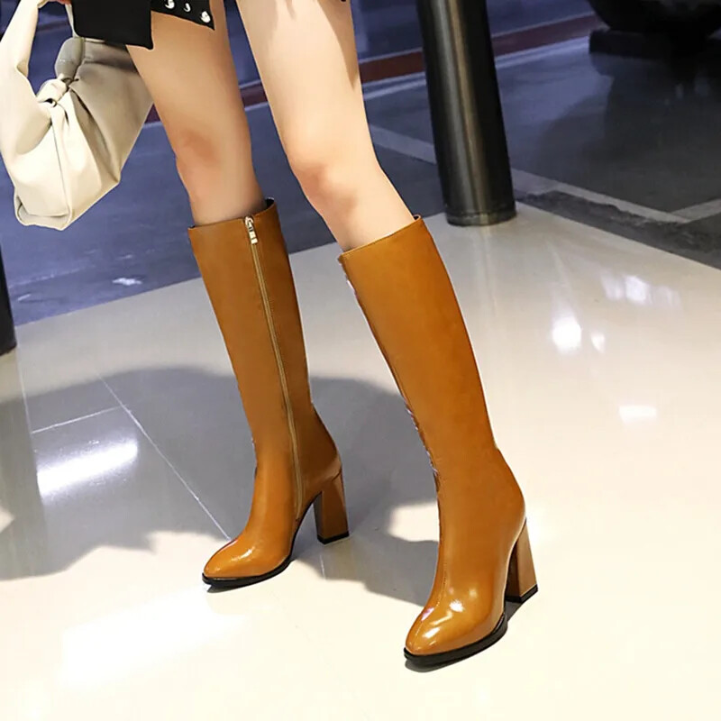 New For Girl Women’s Elegant Knee High Boots High Boots Zipper Heeled Long Shoes