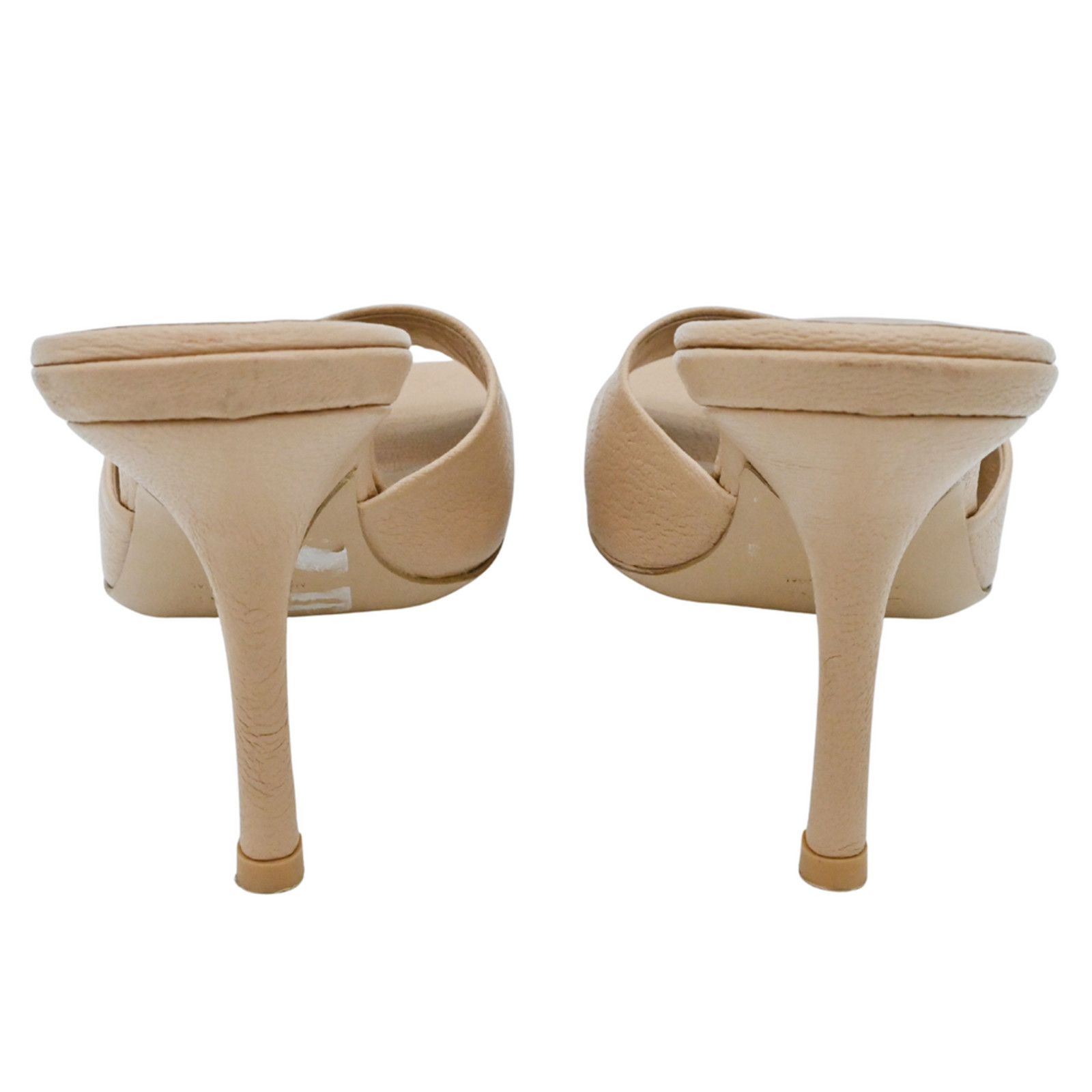 BY FAR | Nude Mora Leather Heel Mules Size 39