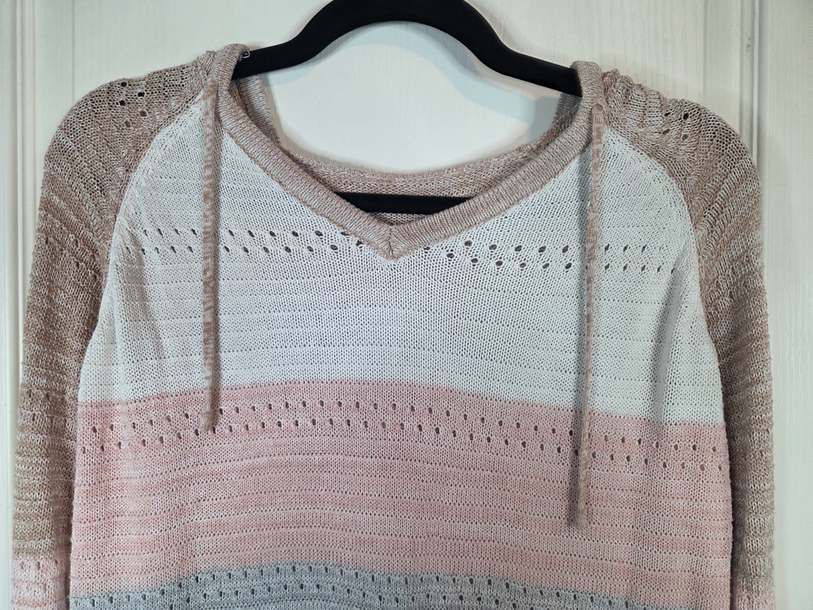 White Pink Gray Tan Striped Lightweight Hoodie Sweater Size XS-S