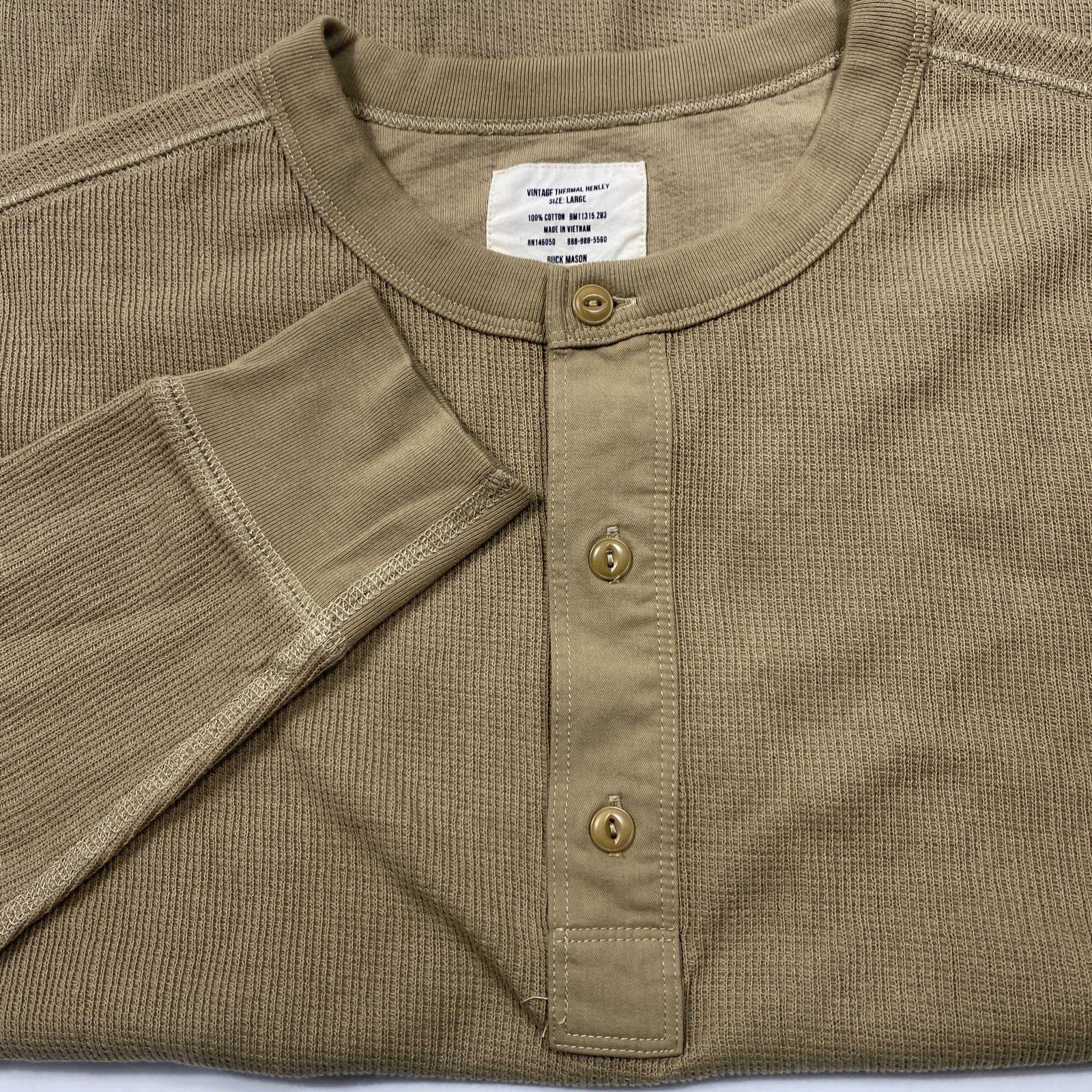 Buck Mason Mens Large L Vintage Thermal Henley Tee Long Sleeve