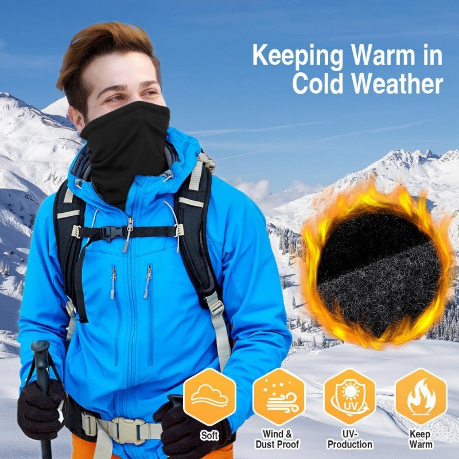 2 Pack Winter Fleece Warmer Windproof Face Mask Scarf Soft Neck Gaiter Bandana