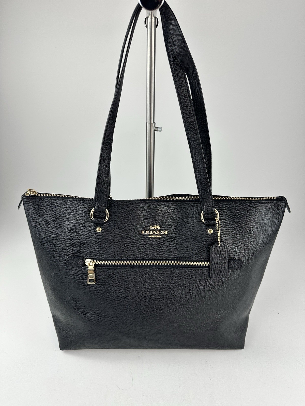 COACH Gallery Tote Shoulder Bag Black Crossgrain Leather w/ Gold Hardware F79608