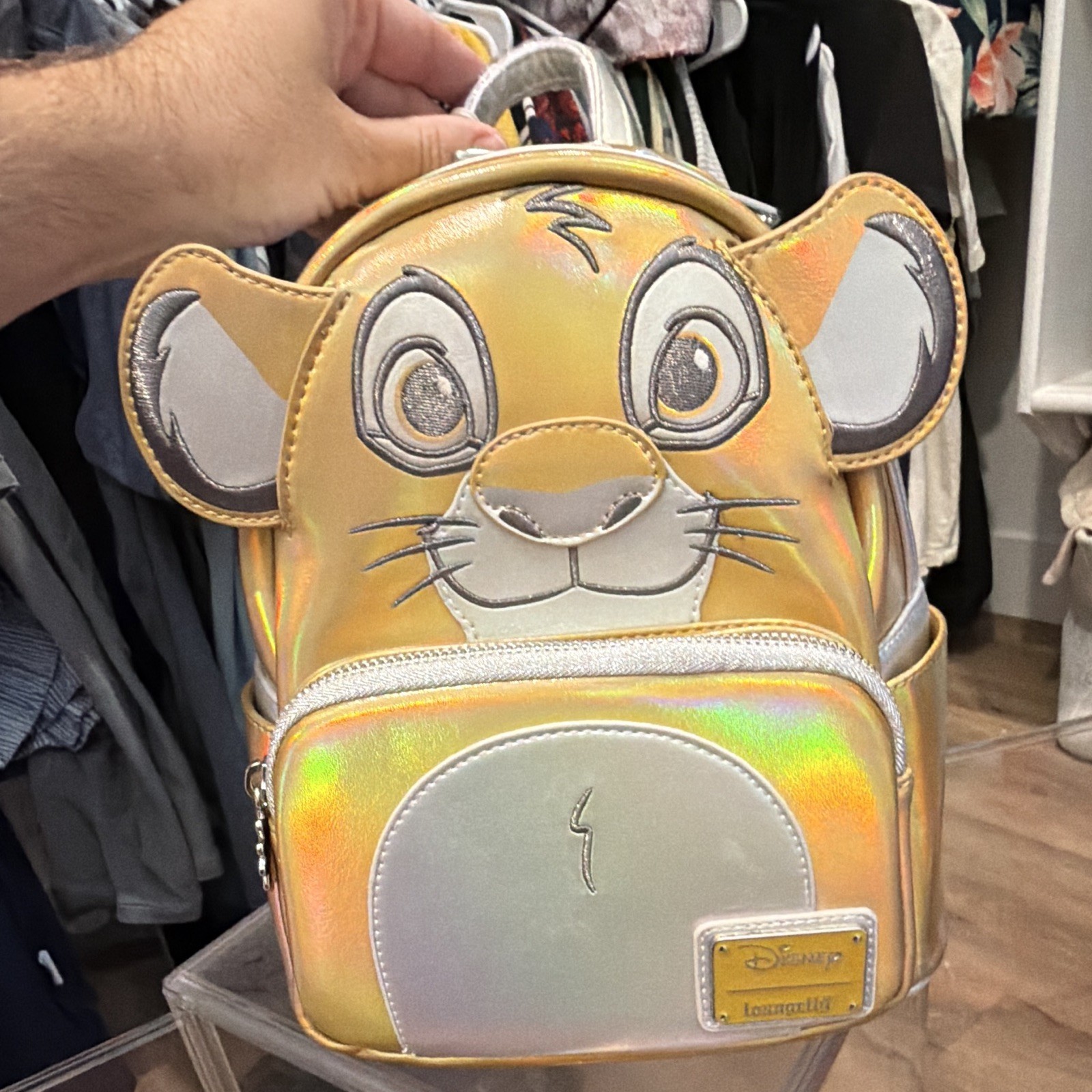 Loungefly Disney 100 Simba Mini Backpack Holographic Gold/Silver Faux Leather
