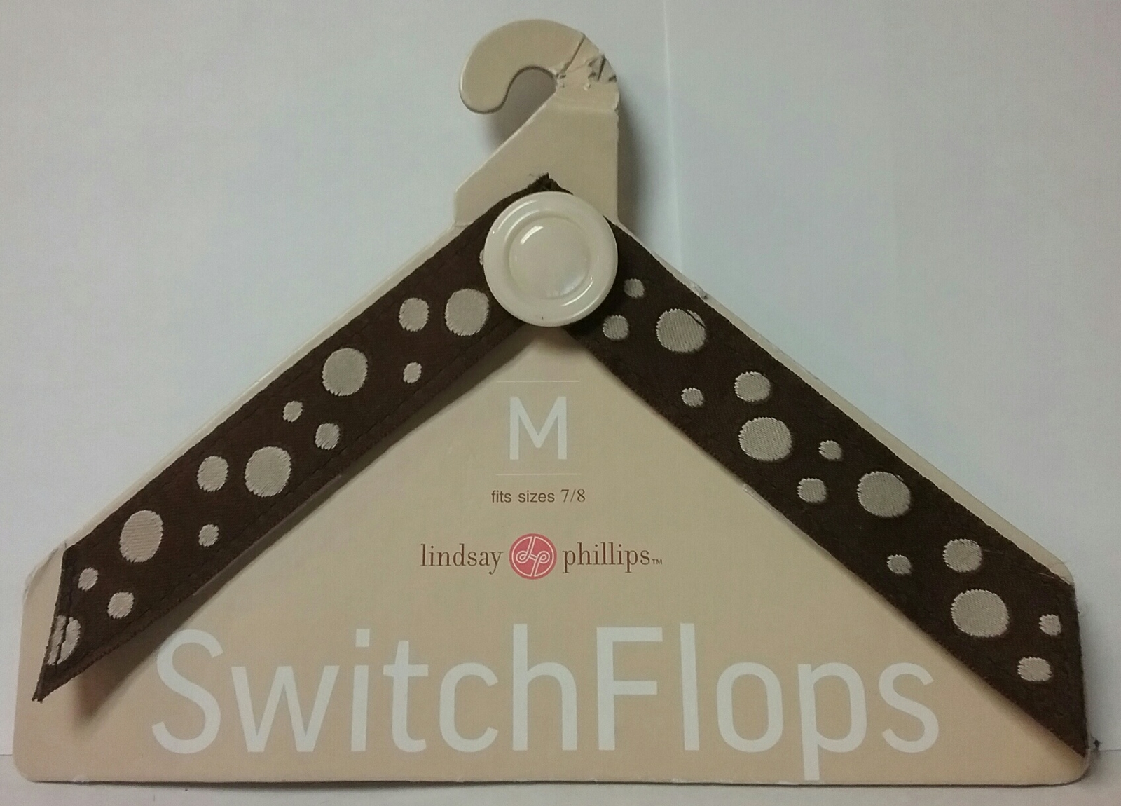 Lindsay Phillips Stella Switch Flops White Spots on Brown Satin Straps Medium