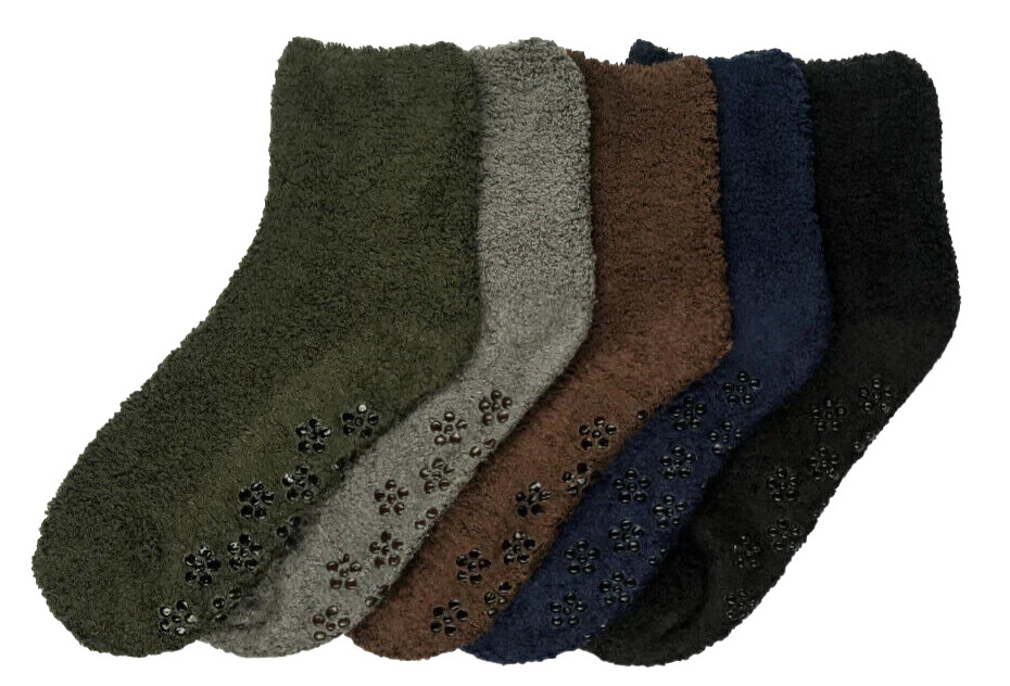 6 Pair Super Soft Winter Non Skid Cozy Fuzzy Plain Slipper Plush Socks 9-11 Lot