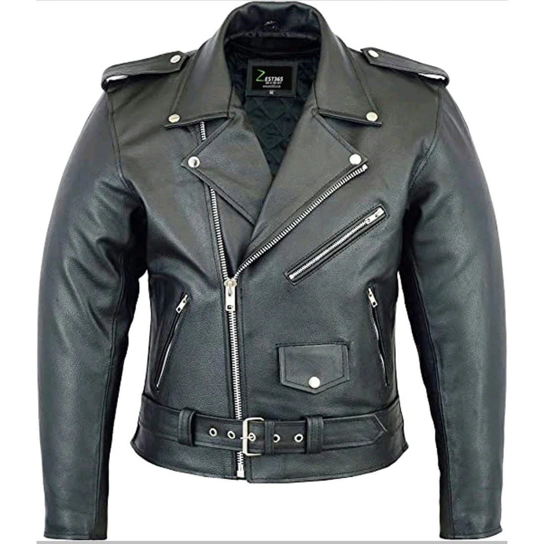 Men’s Black Brando Style Genuine Cowhide Leather Classic Motorcycle Biker Jacket