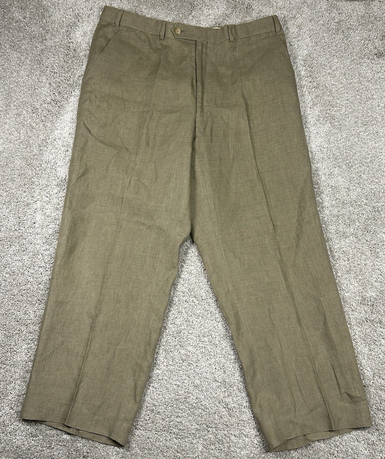Haspel Linen Pants Men’s 38×30 Brown Flat Front Lightweight Trousers Vacation