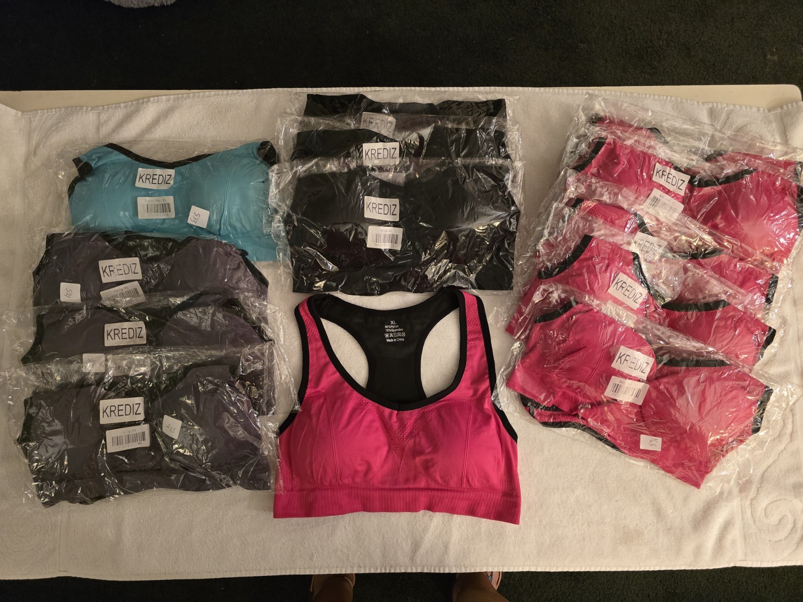 KREDIZ WOMANS SPORTS BRA, SIZE XL, PINK, BLK, GRY, TURQUOIS, BUYERS CHOICE