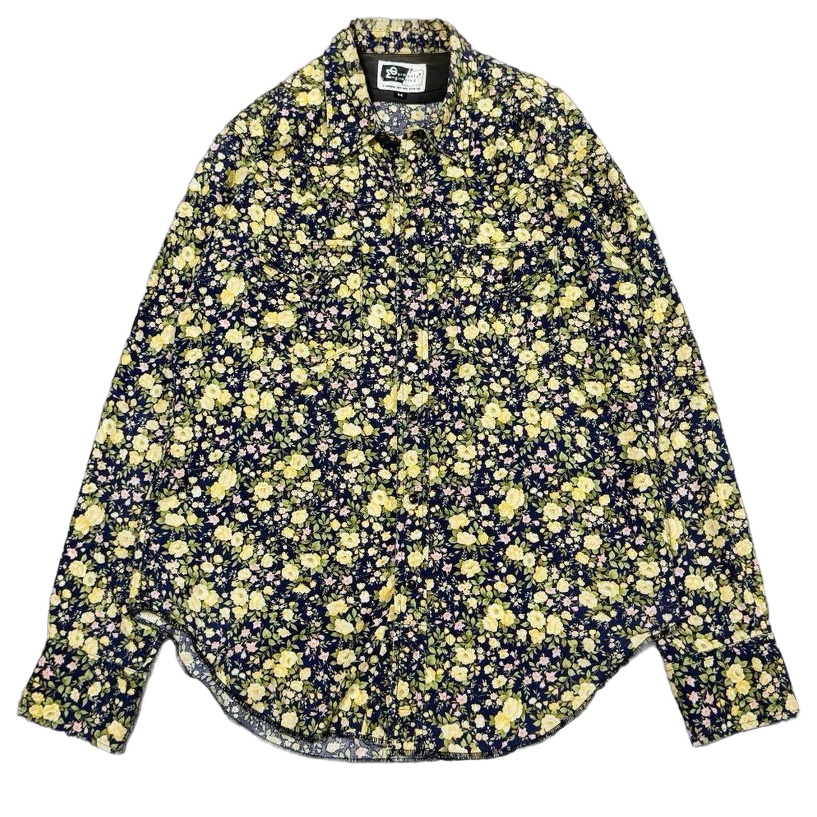 Engineered Garments Floral Print Western Shirt Snap Button Navy Yellow M F/S