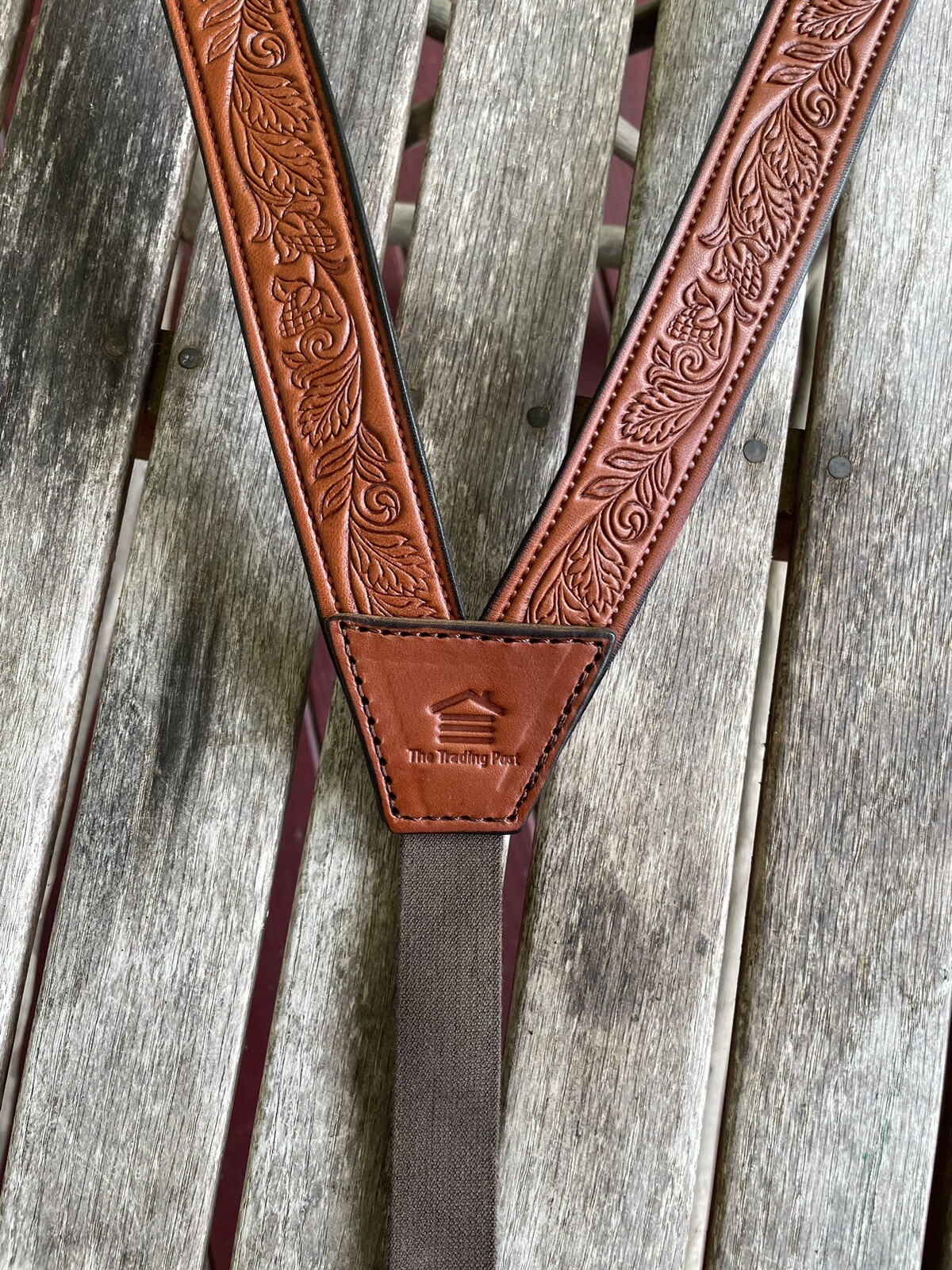 Men’s Amish Made Leather SUSPENDERS, XL Acorn Oak Leaf Chestnut Brown Adjustable