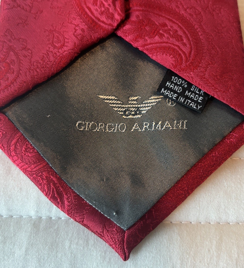 GIORGIO ARMANI SILK NECKTIE BURGUNDY TONAL PAISLEY JACQUARD MADE IN ITALY