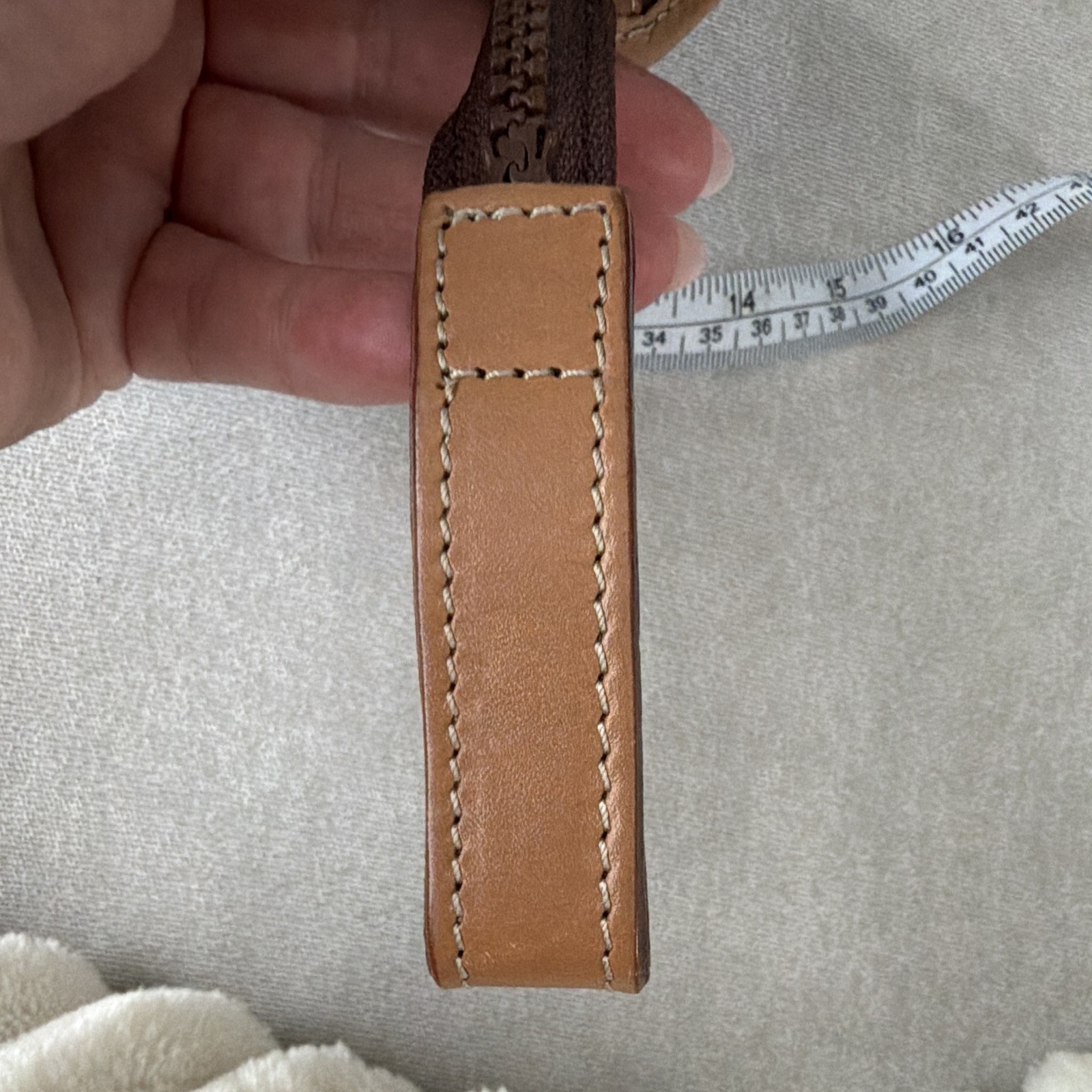 ⁠Vintage CELINE Macadam Canvas Clutch Pouch Wristlet Brown Tan Leather Trim