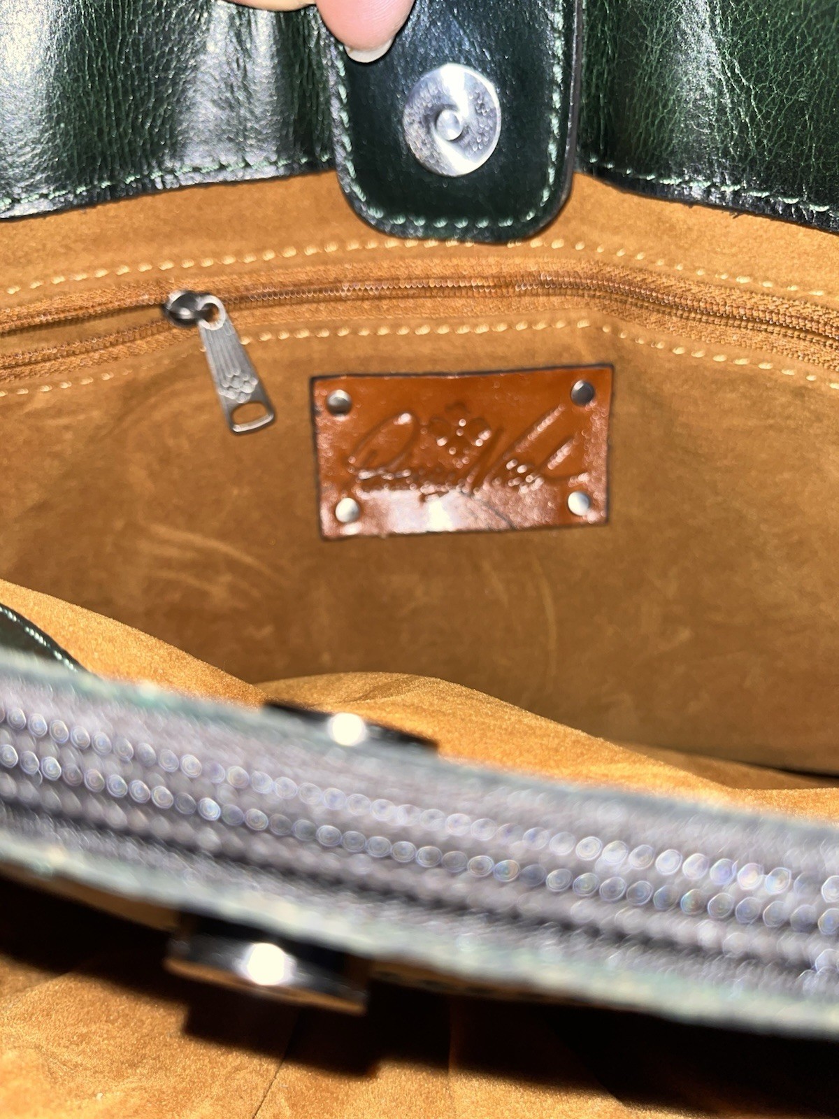 Patricia Nash Green Satchel Double Handles Detachable Strap Tassel Zip Snap
