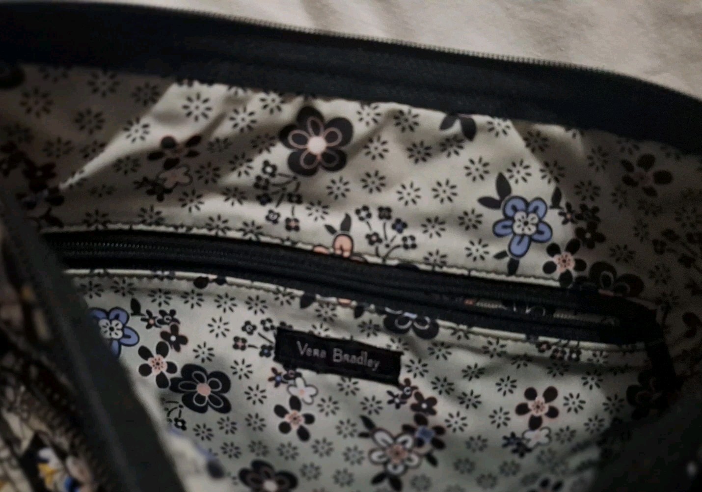 Vera Bradley Crossbody Purse Black/Blue/Beige Floral Adjustable Shoulder Bag