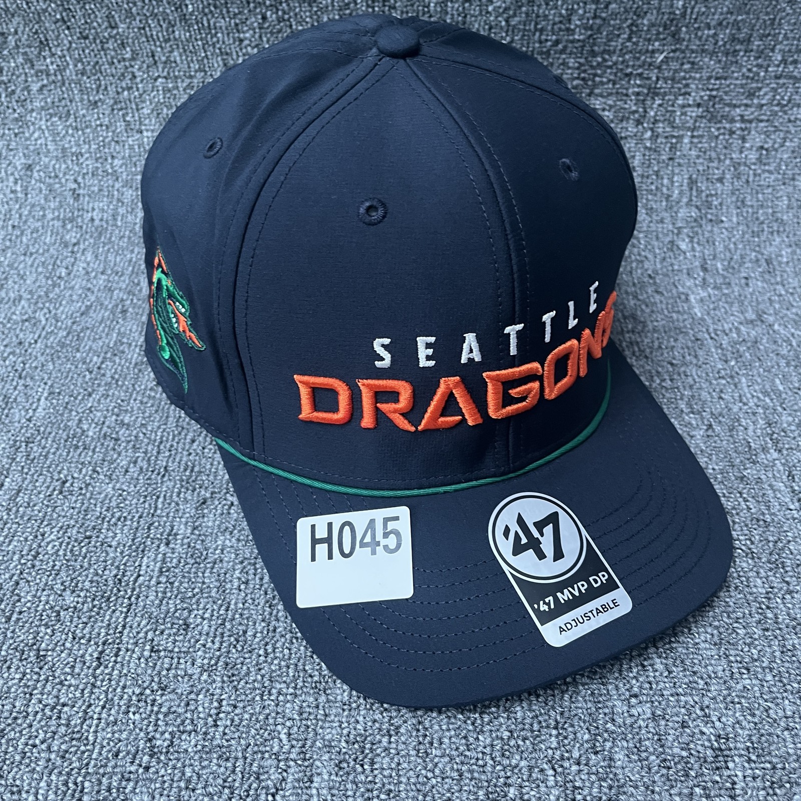 ’47 XFL Seattle Dragons MVP DP Adjustable Snapback Curved Brim Navy Orange Green