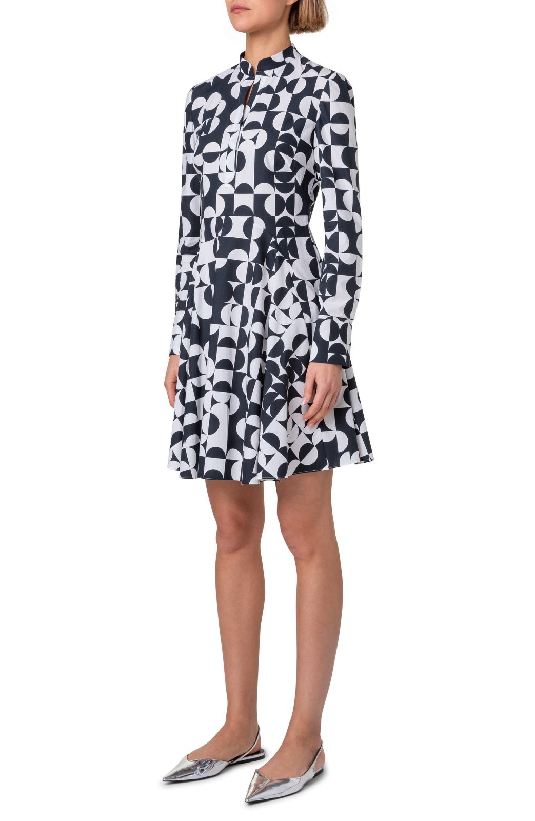 Akris Punto New Half Grid Circle Print Long Sleeve Shirtdress $1190 sz 6 US