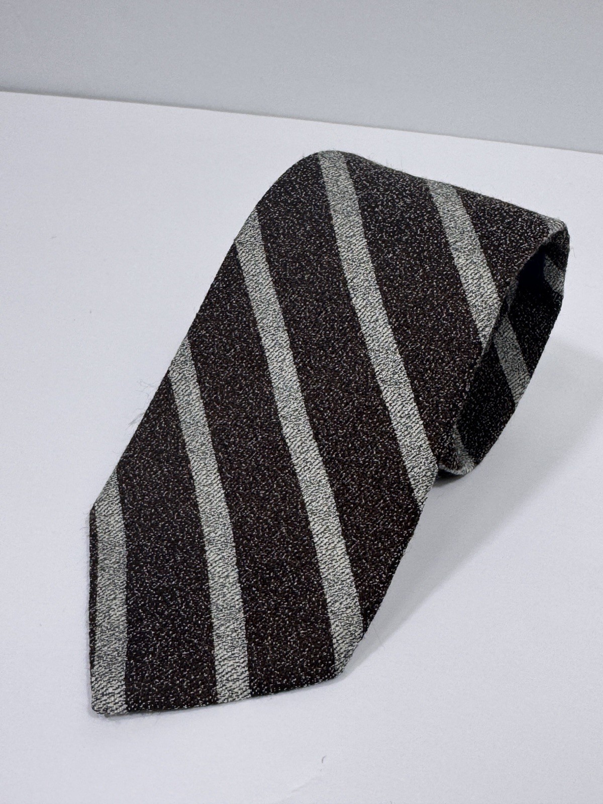 BROOKS BROTHERS made in USA Silk Wool Tie 3.25” Men’s 57.5” NWT Brown Striped