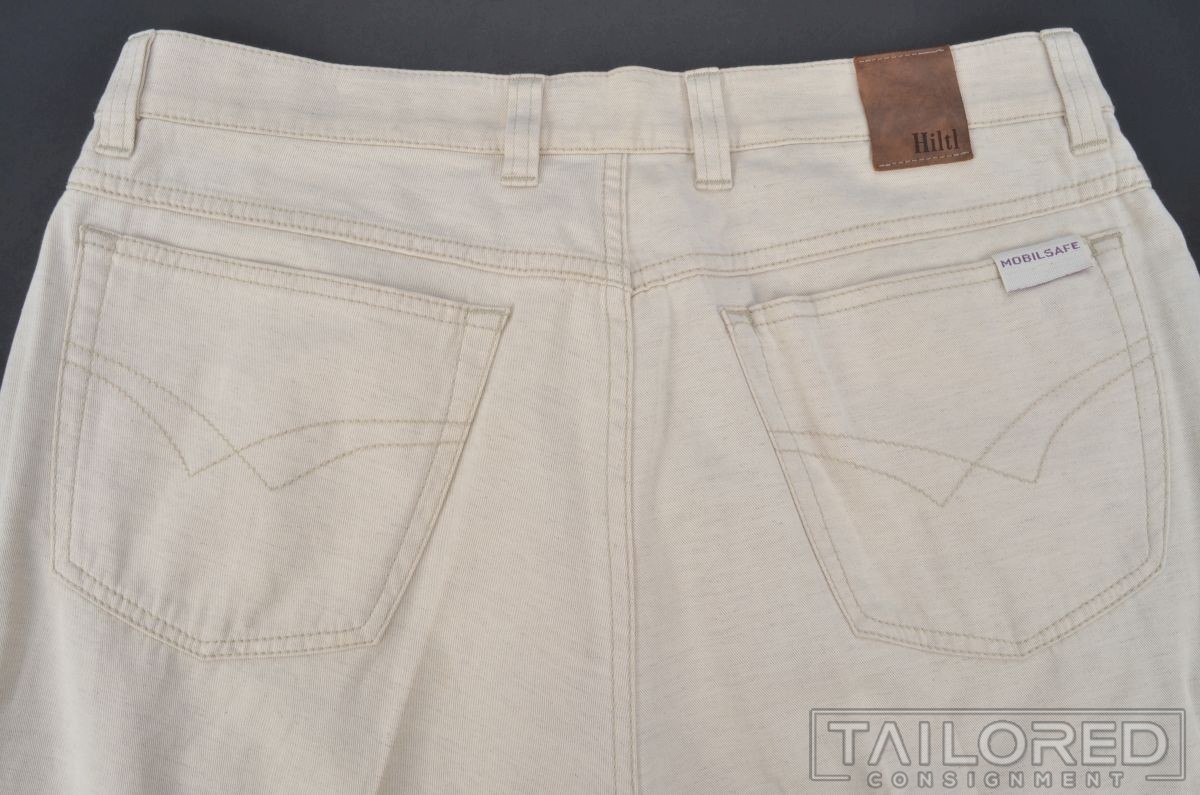 HILTL John Solid Beige Cotton Linen Denim Twill Mens Luxury Jeans – 36