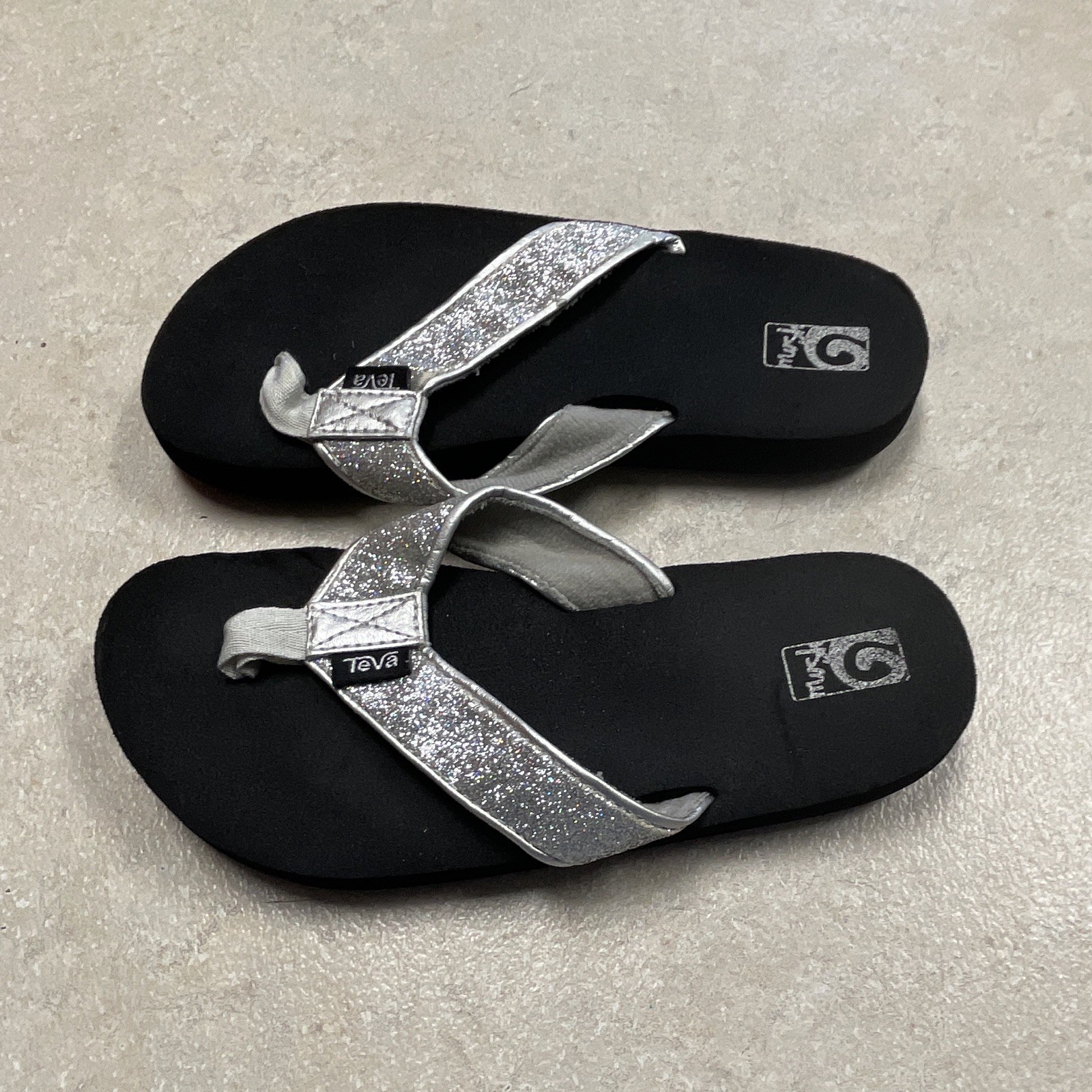 Teva Mush Unisex Kids Glitter Silver Flip Flop Sandals Slip On US 3