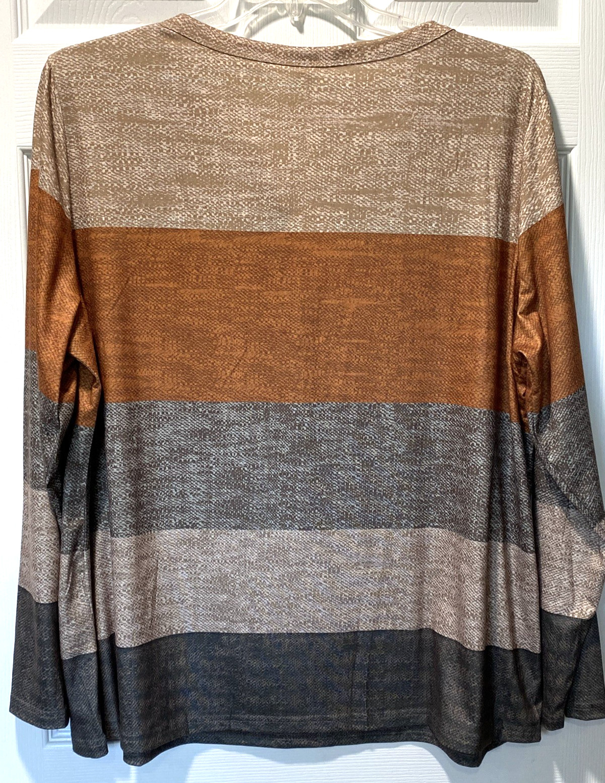 Pullover Top Beige Brown Orange Stripe Long Sleeve V-Neck Slinky Size 3XL NEW